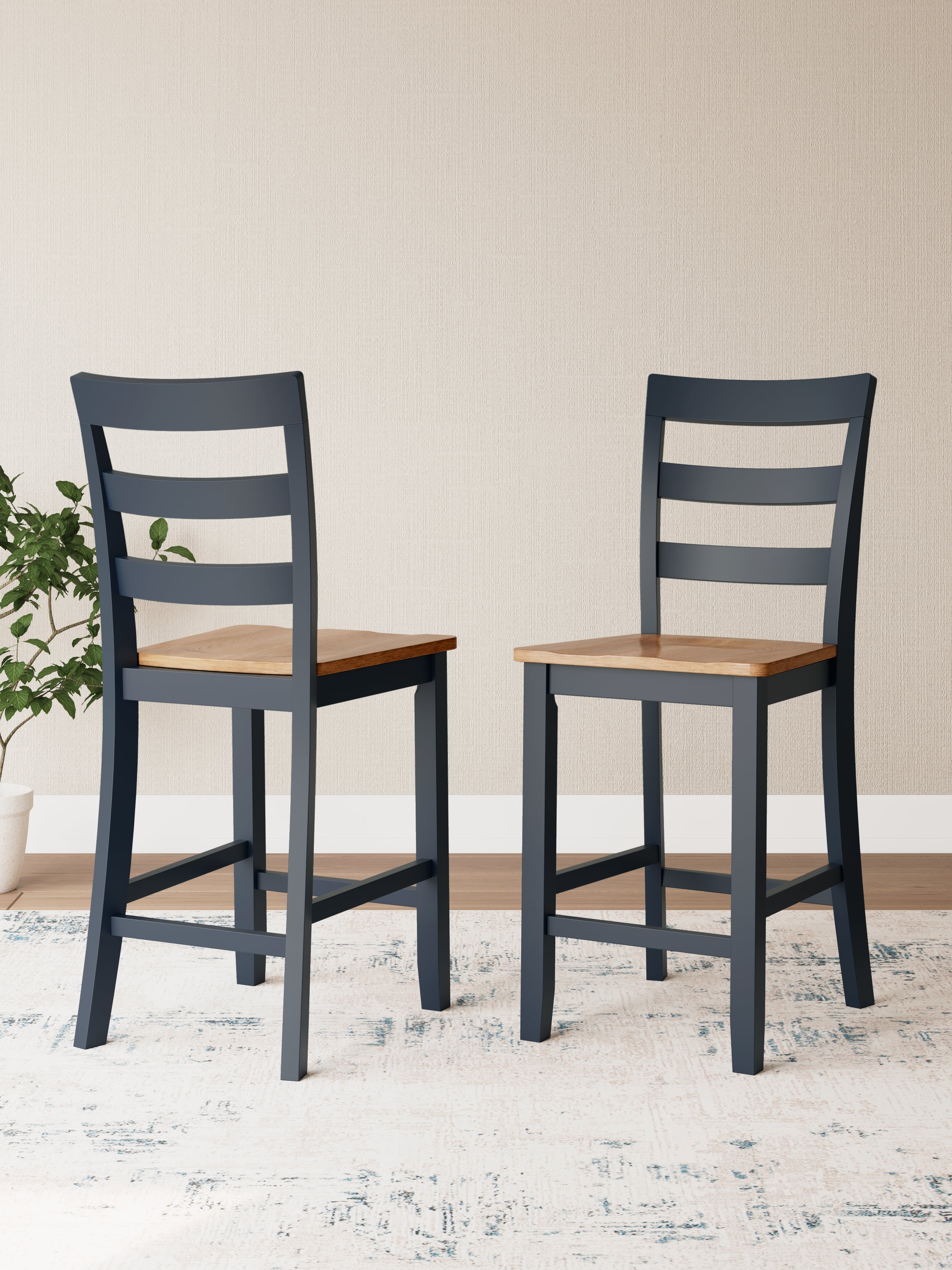 Best Furniture Outlet - Ashley Furniture - Gesthaven Dining Room - Counter Height Barstool (Set of 2) / Natural/Blue - D399-124X2