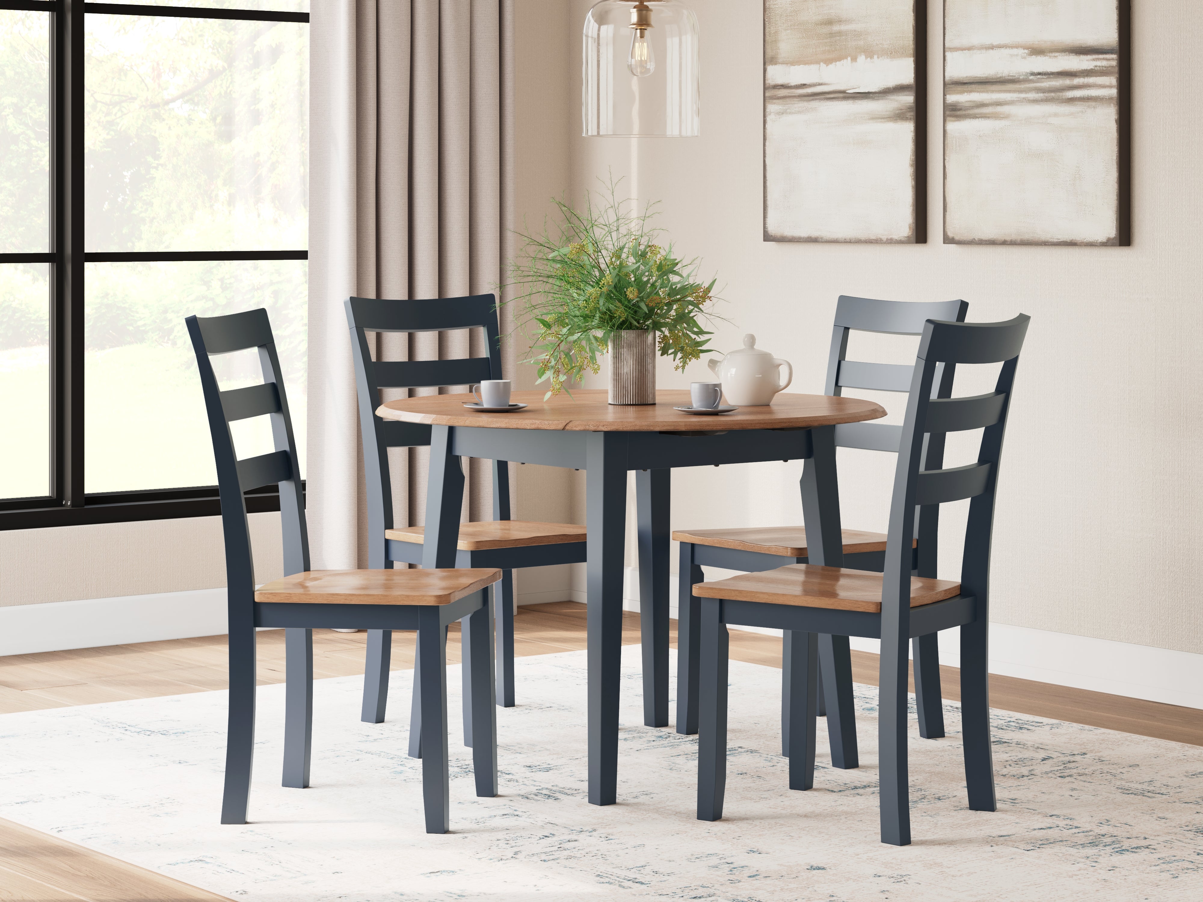 Best Furniture Outlet - Ashley Furniture - Gesthaven Dining Room - Dining Table and 4 Chairs / Natural/Blue - D399D1