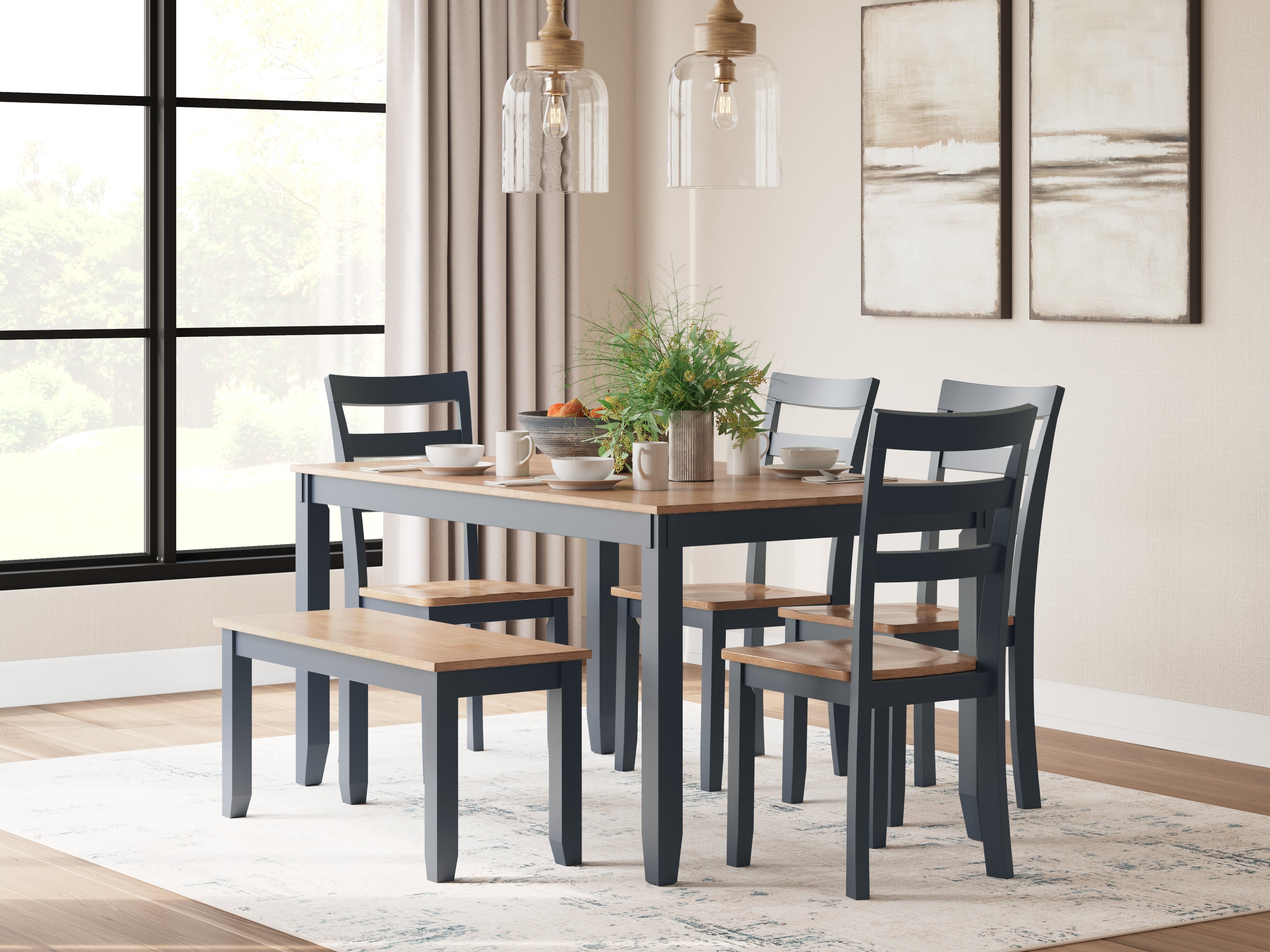 Best Furniture Outlet - Ashley Furniture - Gesthaven Dining Room - Dining Room Table Set (6/CN) / Natural/Blue - D399-325