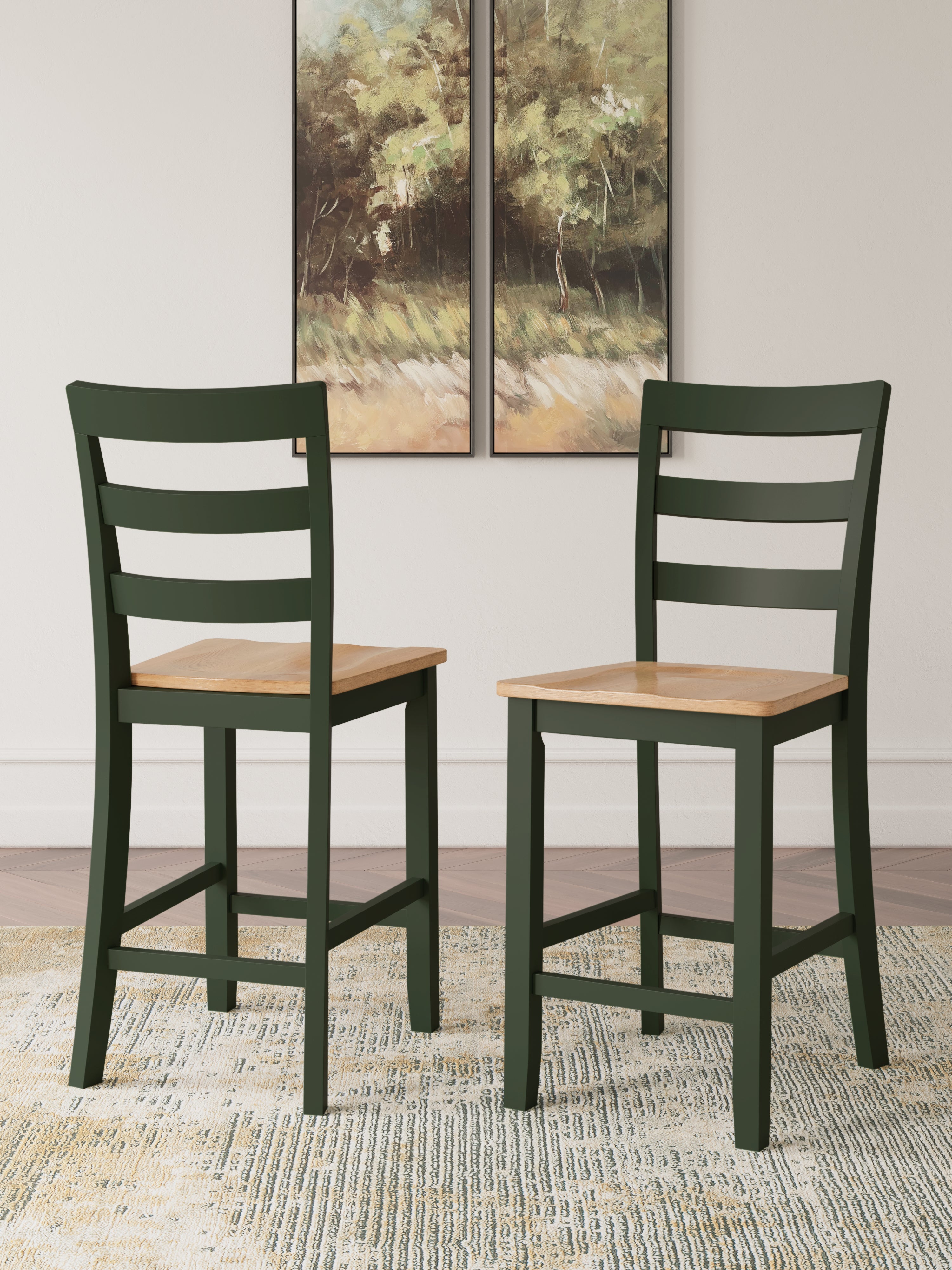 Best Furniture Outlet - Ashley Furniture - Gesthaven Dining Room - Counter Height Barstool (Set of 2) / Natural/Green - D401-124X2