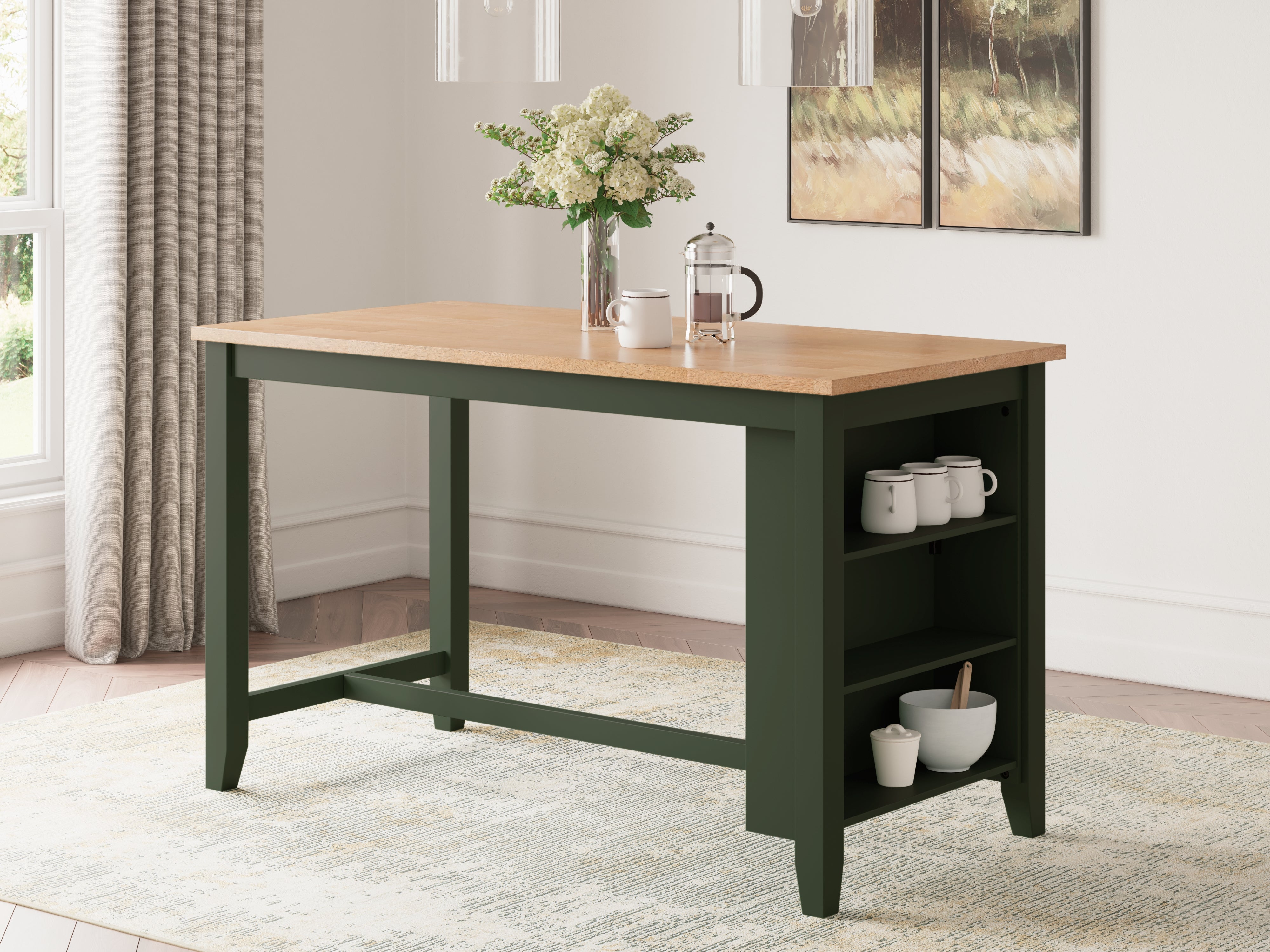 Best Furniture Outlet - Ashley Furniture - Gesthaven Dining Room - RECT Dining Room Counter Table / Natural/Green - D401-13