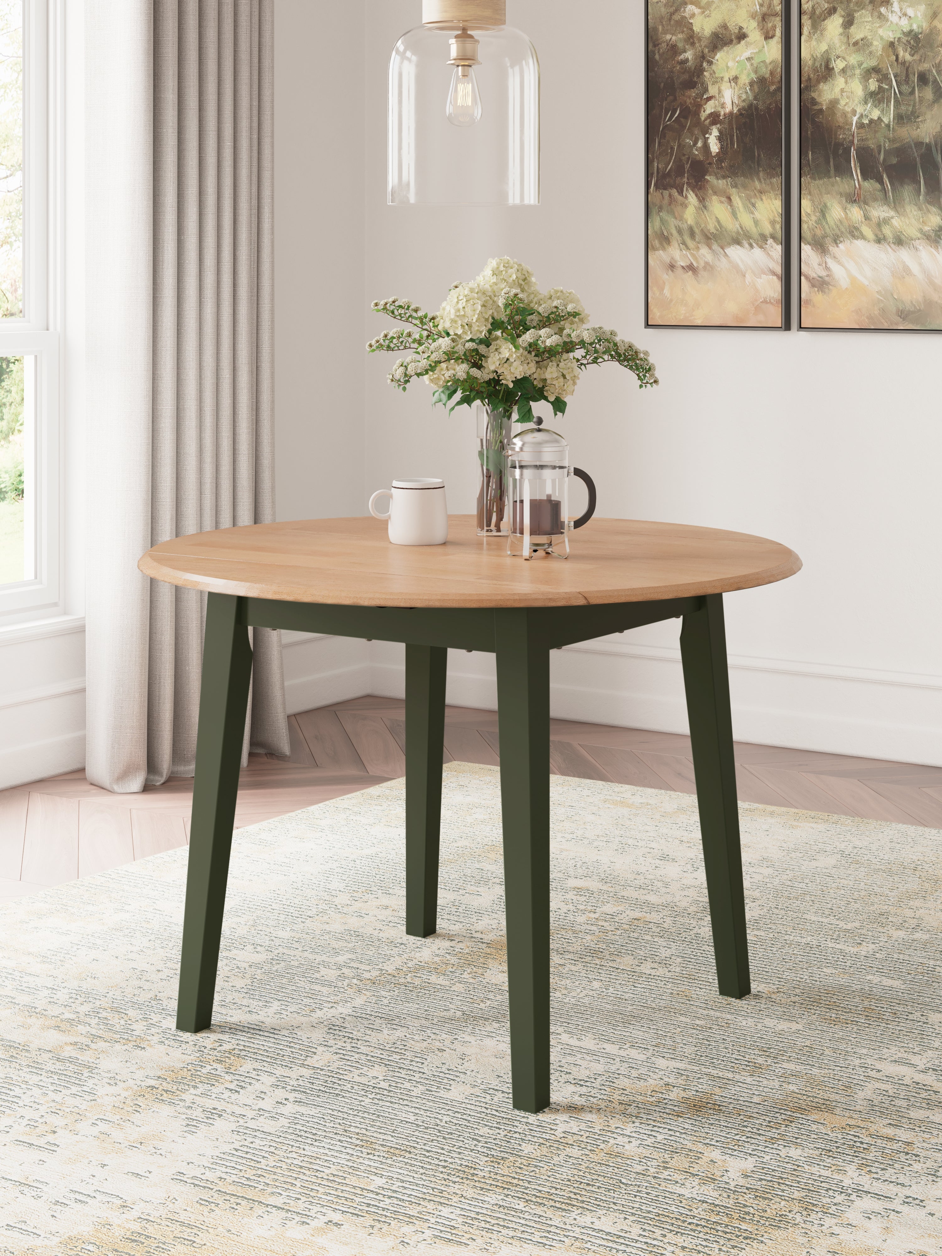 Best Furniture Outlet - Ashley Furniture - Gesthaven Dining Room - Round DRM Drop Leaf Table / Natural/Green - D401-15