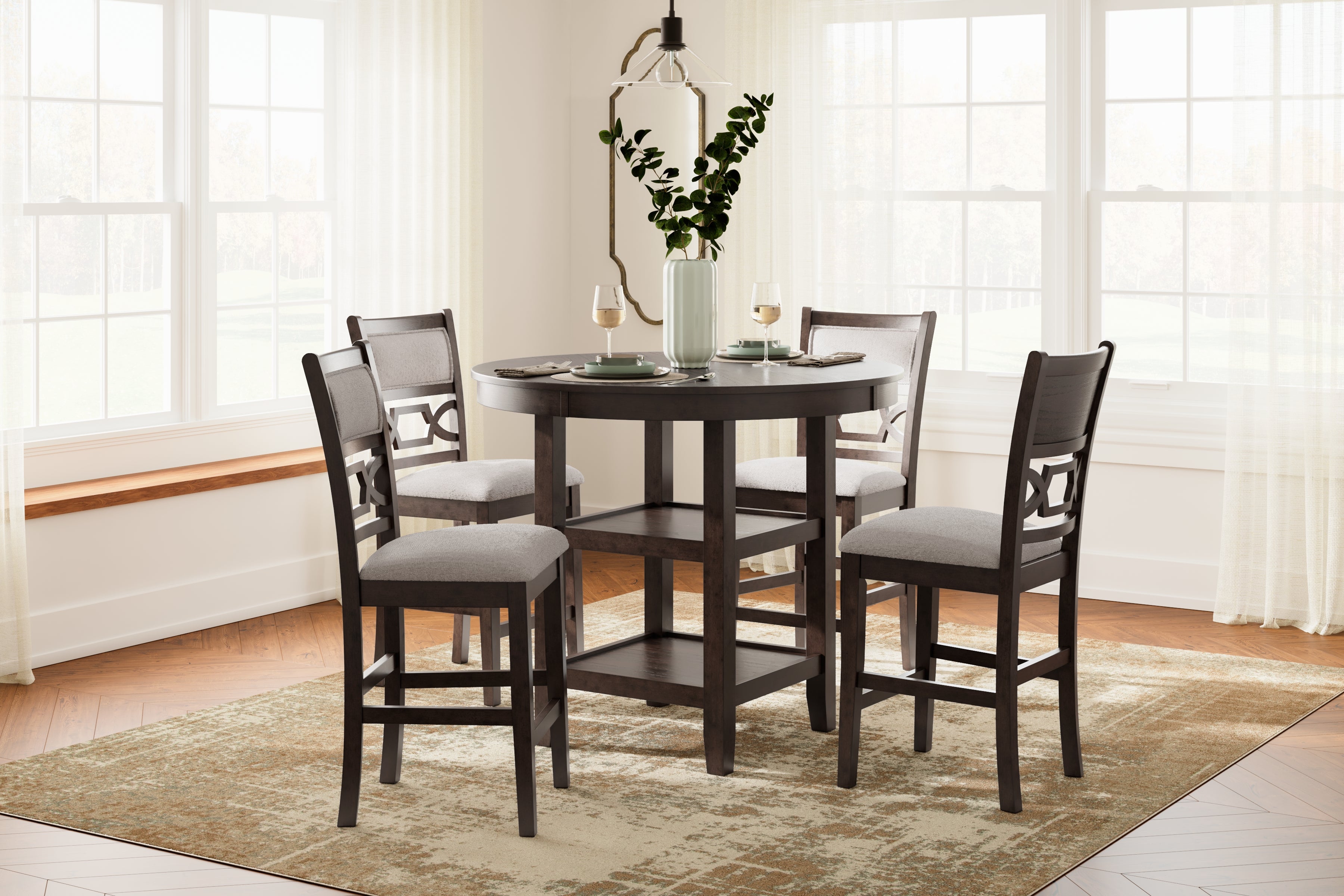 Best Furniture Outlet - Ashley Furniture - Langwest Dining Room - DRM Counter Table Set (5/CN) / Brown - D422-223