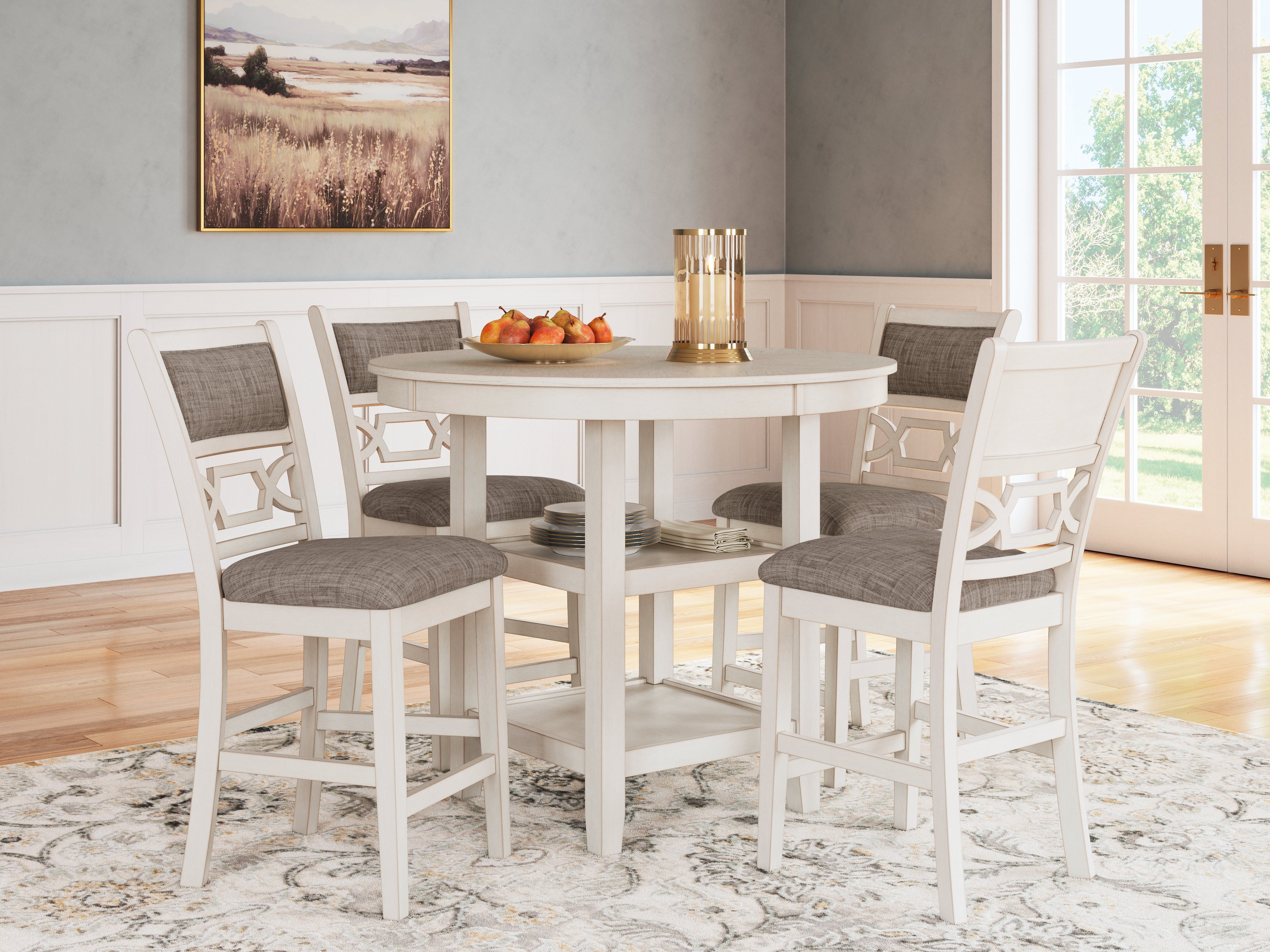 Best Furniture Outlet - Ashley Furniture - Erinberg Dining Room - DRM Counter Table Set (5/CN) / Antique White - D423-223