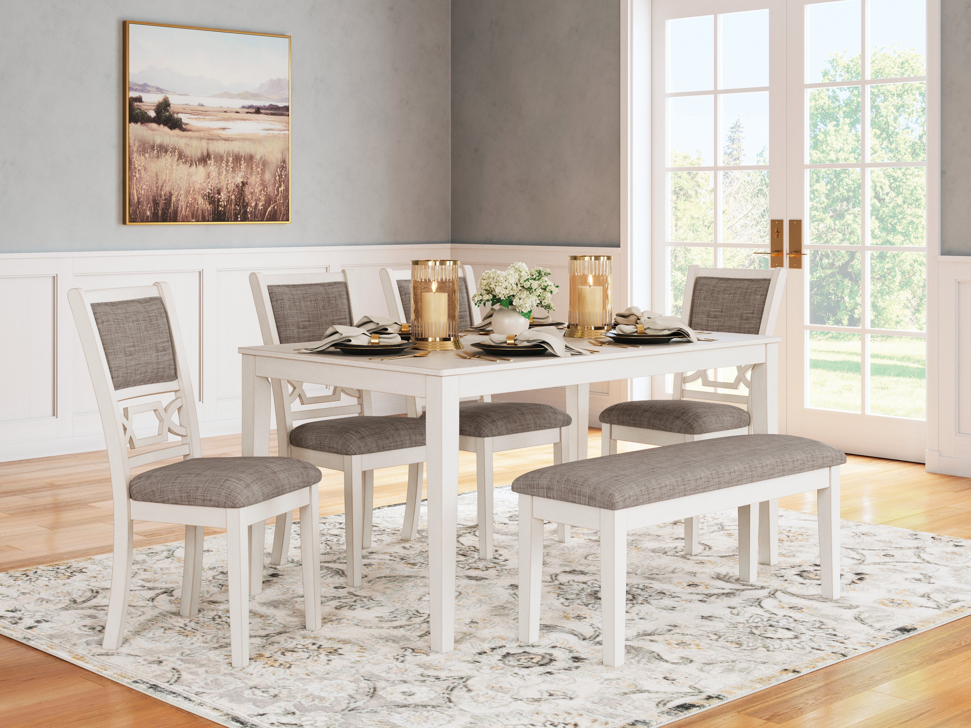 Best Furniture Outlet - Ashley Furniture - Erinberg Dining Room - Dining Room Table Set (6/CN) / Antique White - D423-325