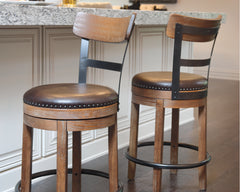Best Furniture Outlet - Ashley Furniture - Pinnadel Dining Room - UPH Swivel Barstool (1/CN) / Light Brown - D542-124