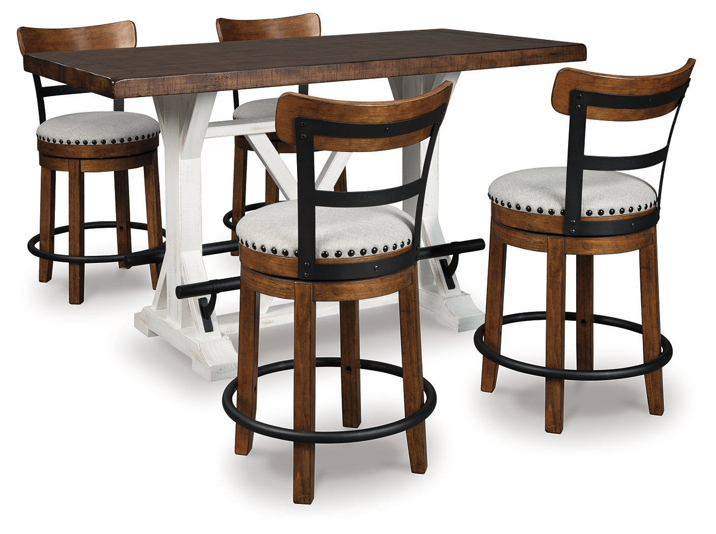 Best Furniture Outlet - Ashley Furniture - Valebeck Dining Room - Counter Height Dining Table and 4 Barstools / Brown - D546D5