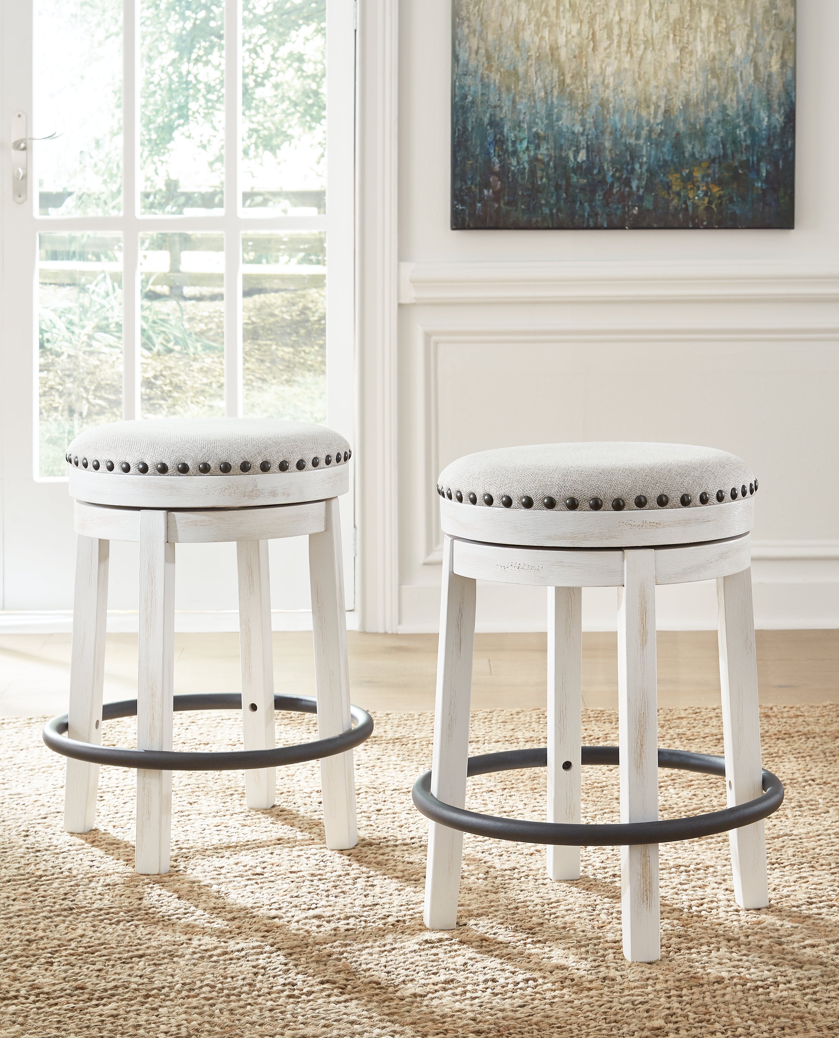 Best Furniture Outlet - Ashley Furniture - Valebeck Dining Room - UPH Swivel Stool (1/CN) / White/Black - D546-324