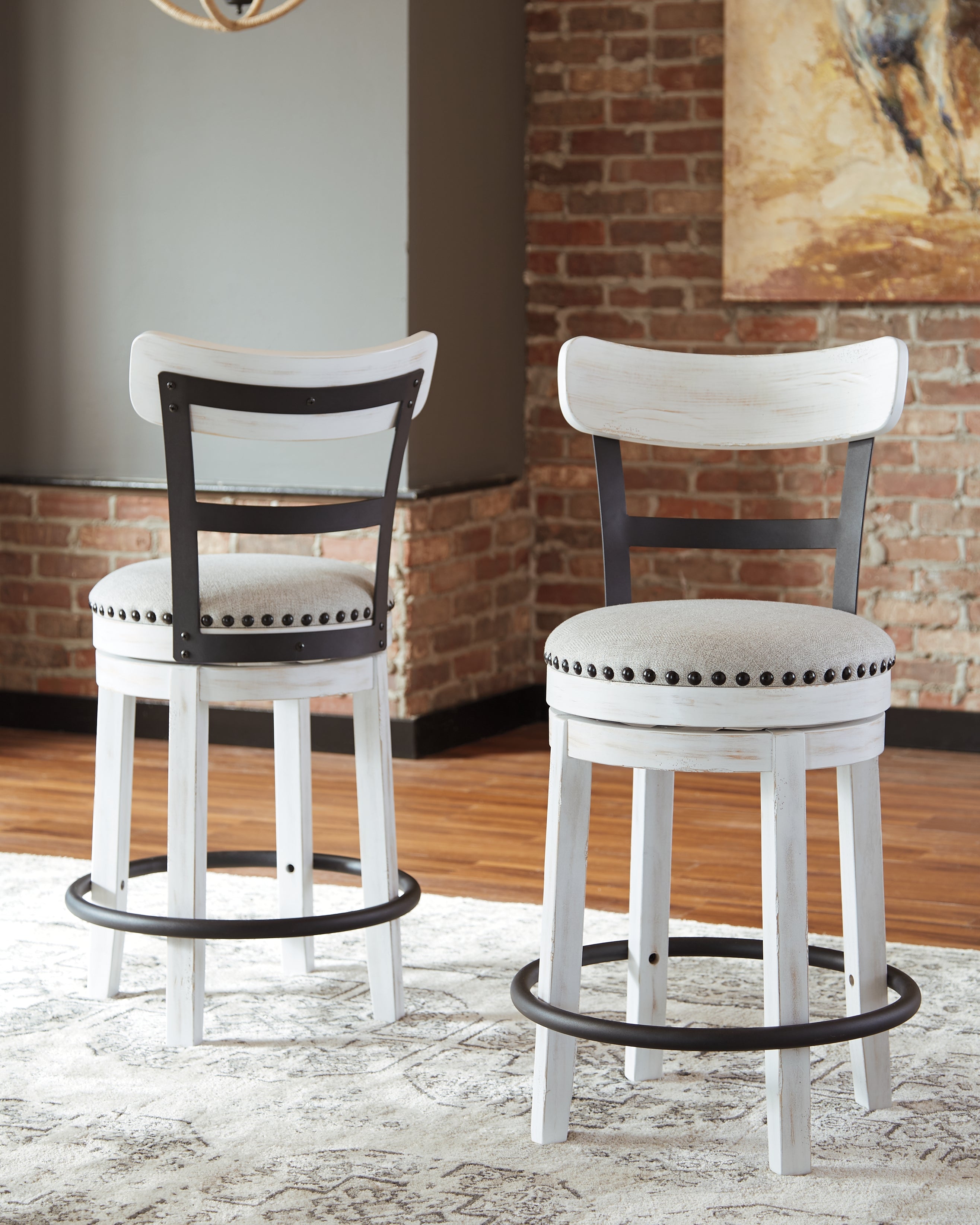 Best Furniture Outlet - Ashley Furniture - Valebeck Dining Room - UPH Swivel Barstool (1/CN) / White - D546-524