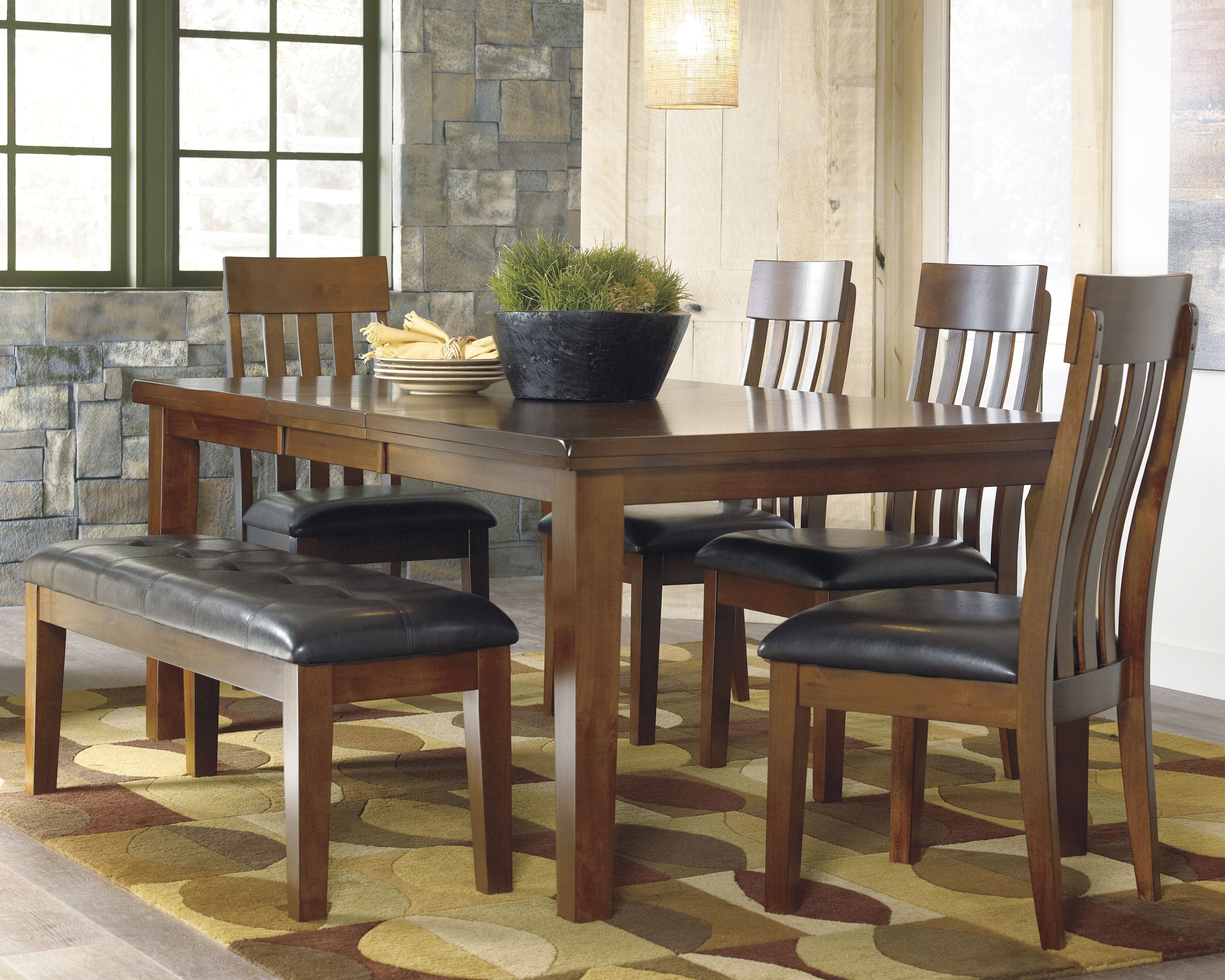 Best Furniture Outlet - Ashley Furniture - Ralene Dining Room - Dining Table and 4 Chairs and Bench / Medium Brown - D594D2