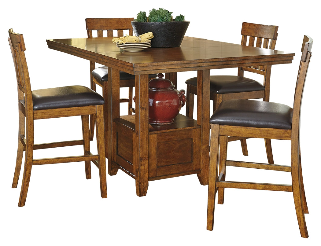 Best Furniture Outlet - Ashley Furniture - Ralene Dining Room - Counter Height Dining Table and 4 Barstools / Medium Brown - D594D1