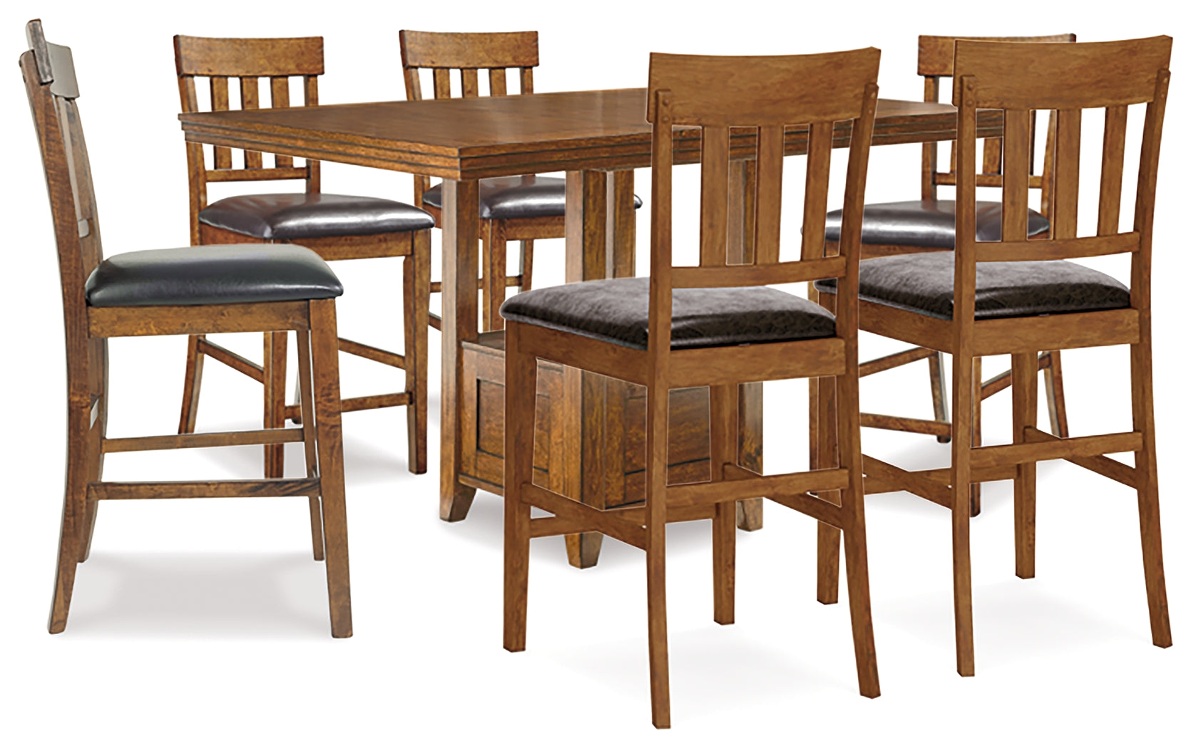 Best Furniture Outlet - Ashley Furniture - Ralene Dining Room - Counter Height Dining Table and 6 Barstools / Medium Brown - D594D5