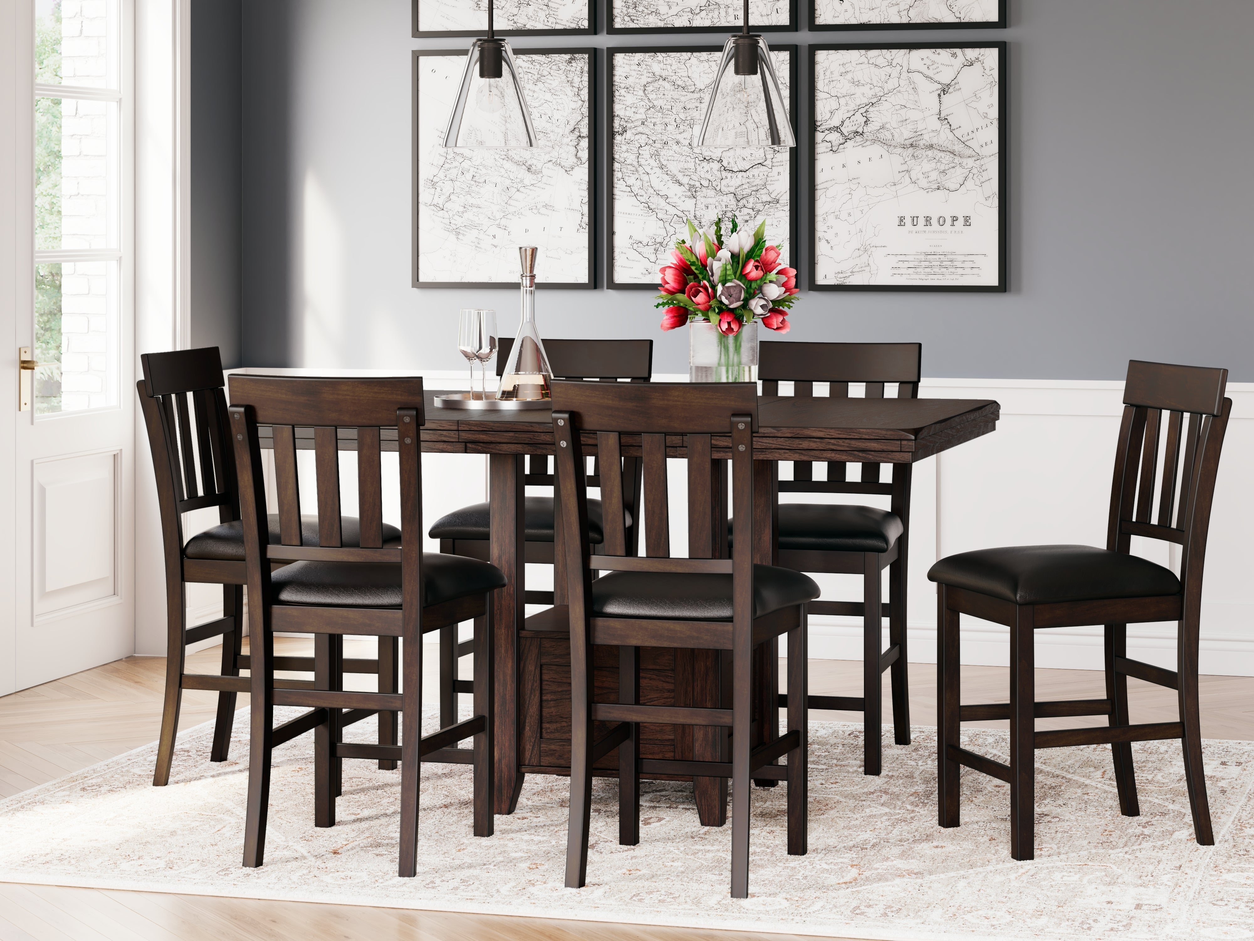 Best Furniture Outlet - Ashley Furniture - Haddigan Dining Room - RECT DRM Counter EXT Table / Dark Brown - D596-42