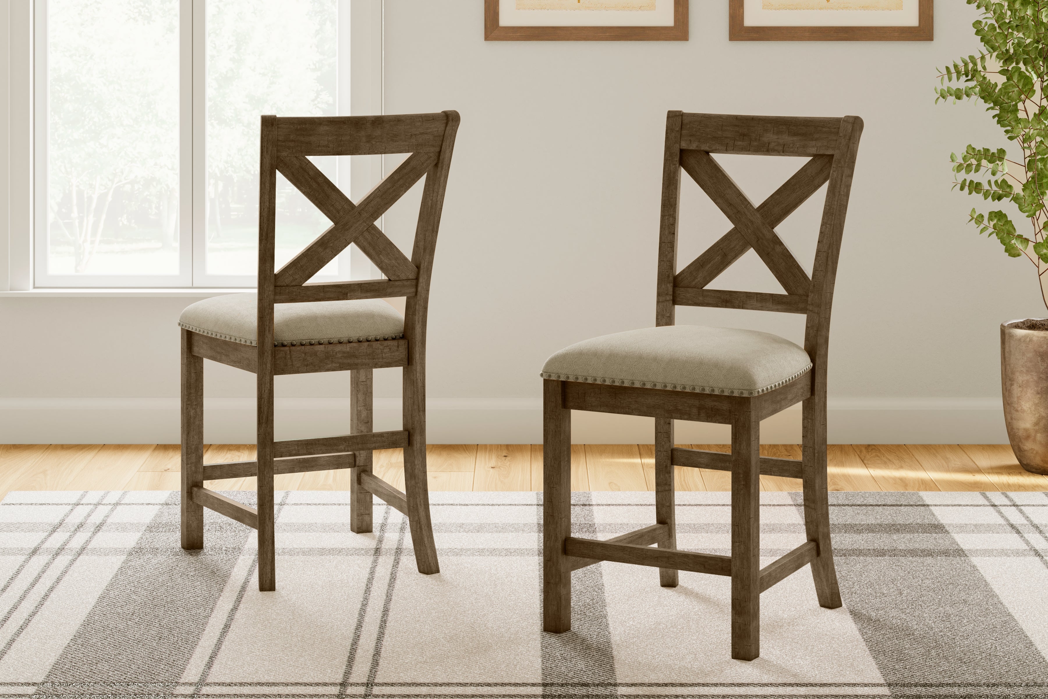 Best Furniture Outlet - Ashley Furniture - Moriville Dining Room - Counter Height Bar Stool (Set of 2) / Beige - D631-124X2