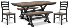 Best Furniture Outlet - Ashley Furniture - Wildenauer Dining Room - Dining Table, 2 Chairs and 2 Benches / Brown/Black - D634D7
