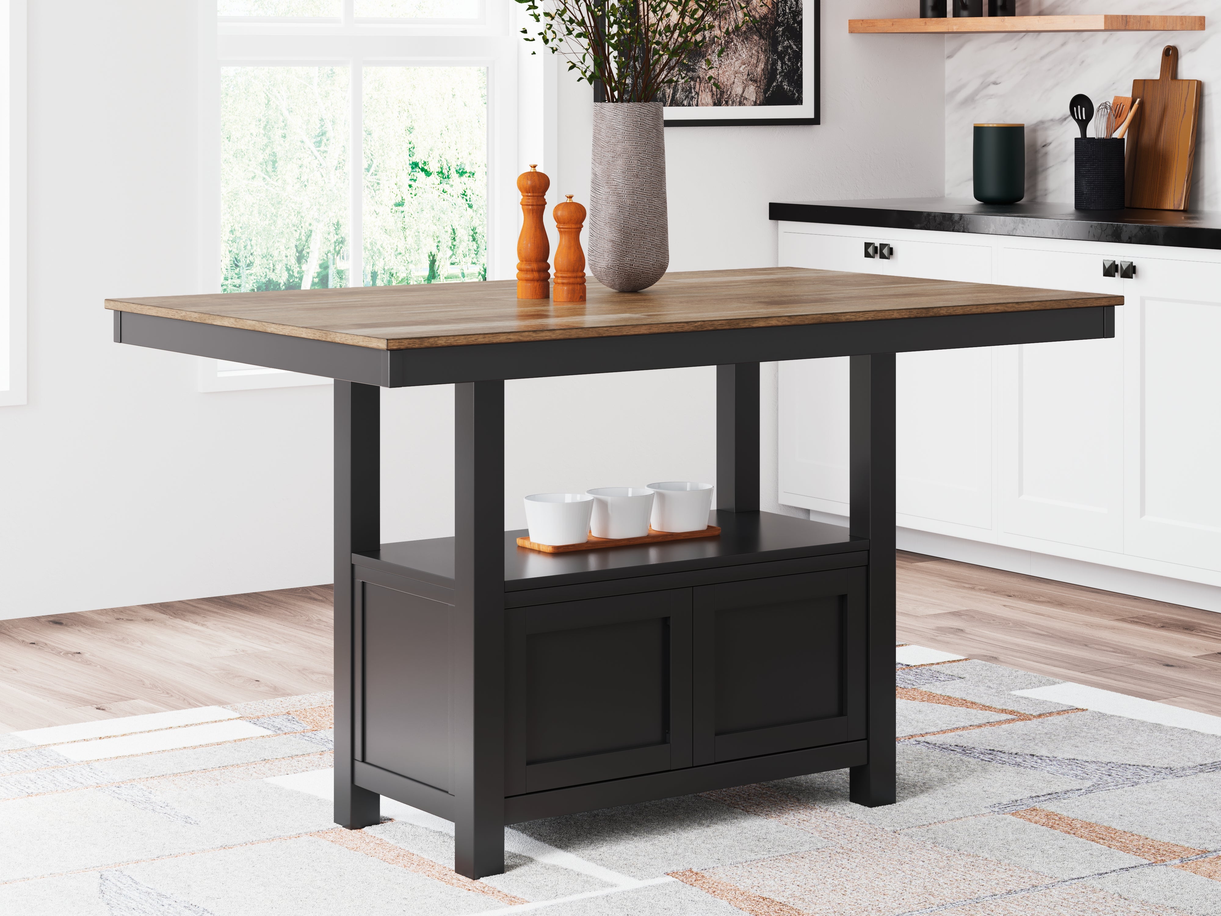 Best Furniture Outlet - Ashley Furniture - Wildenauer Dining Room - RECT Dining Room Counter Table / Brown/Black - D634-13