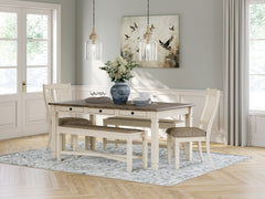 Best Furniture Outlet - Ashley Furniture - Bolanburg Dining Room - Dining Table with 2 Chairs and 2 Benches / Antique White - D647D7