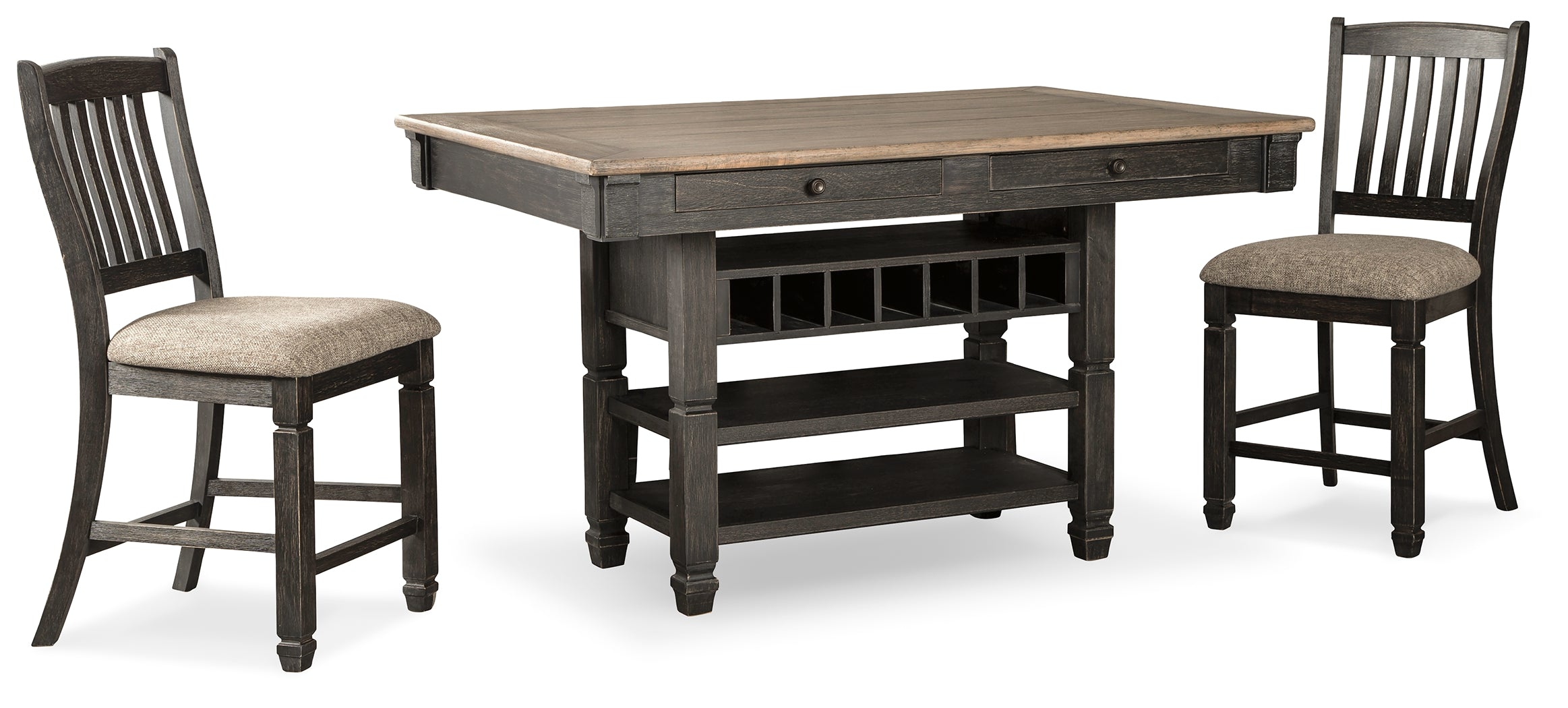 Best Furniture Outlet - Ashley Furniture - Tyler Creek Dining Room - Counter Height Dining Table and 2 Barstools / Black/Gray - D736D14