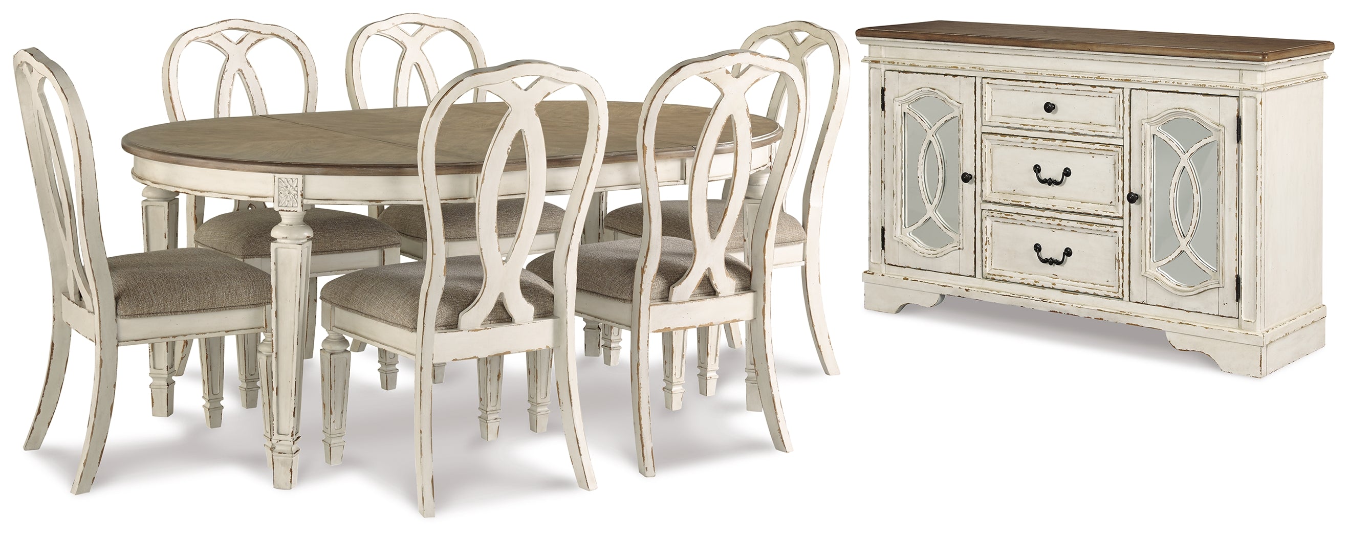 Best Furniture Outlet - Ashley Furniture - Realyn Dining Room - Dining Table and 6 Chairs with Server / Chipped White - D743D16