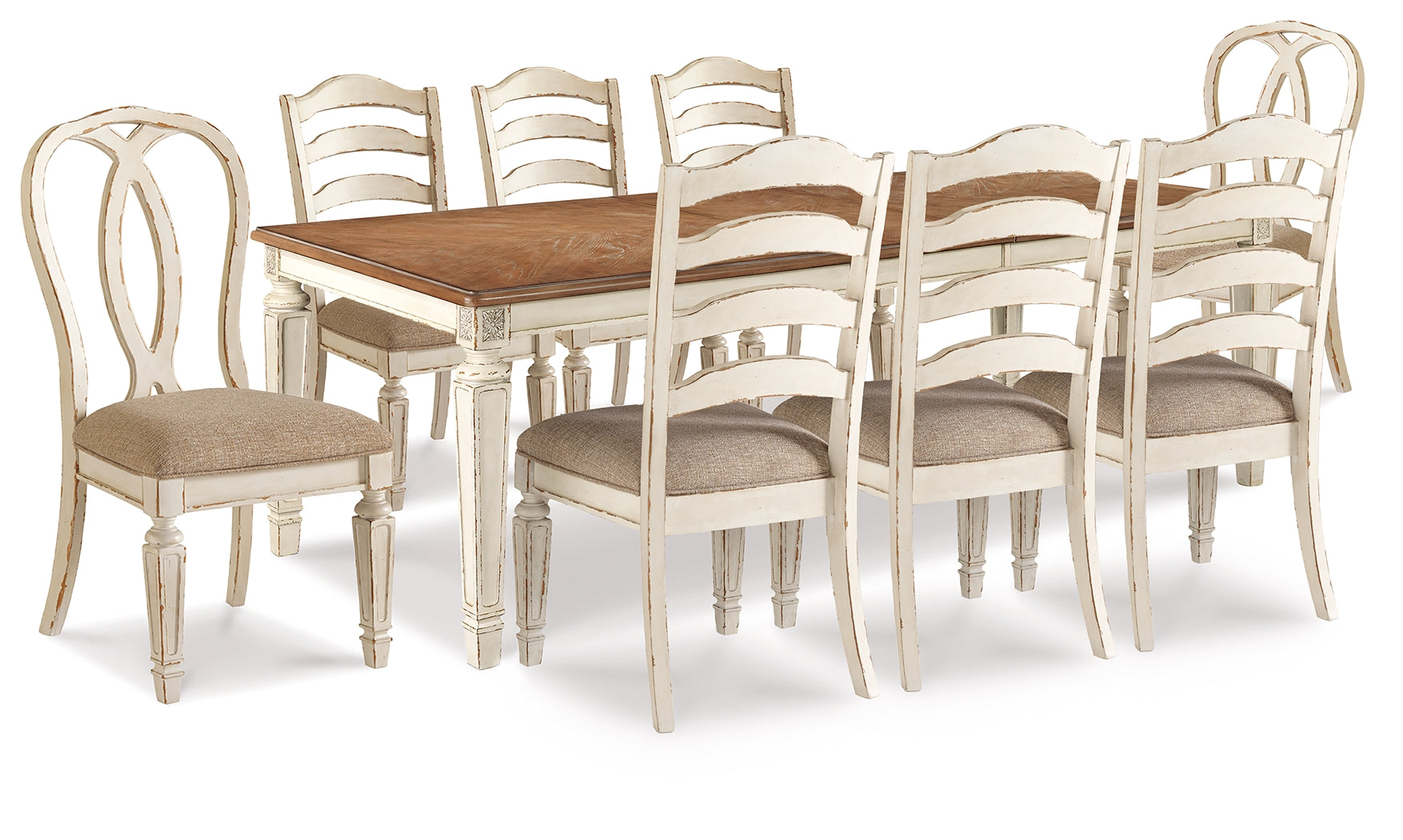Best Furniture Outlet - Ashley Furniture - Realyn Dining Room - Dining Table with 8 Chairs / Chipped White - D743D9
