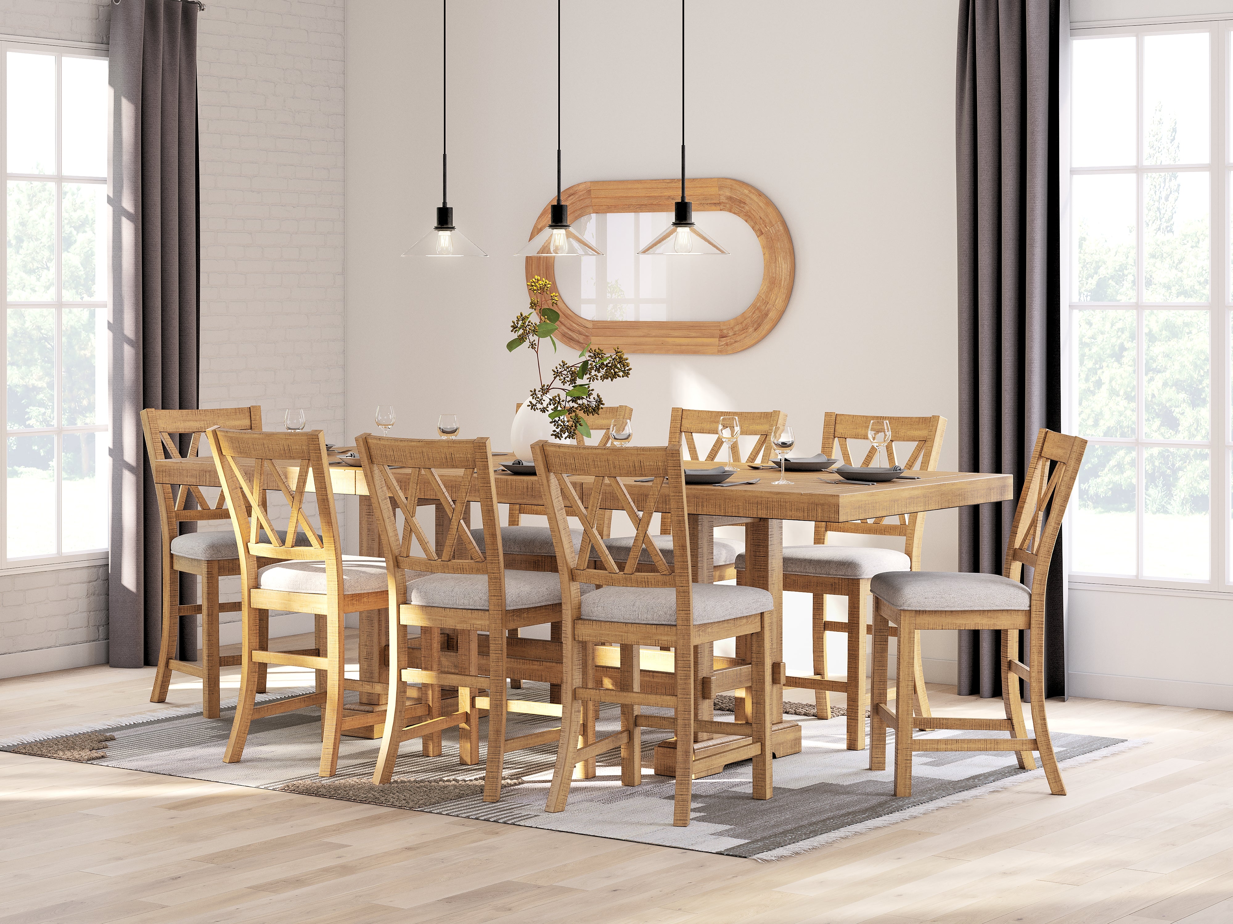 Best Furniture Outlet - Ashley Furniture - Havonplane Dining Room - Counter Height Dining Table and 8 Barstools / Brown - D773D4