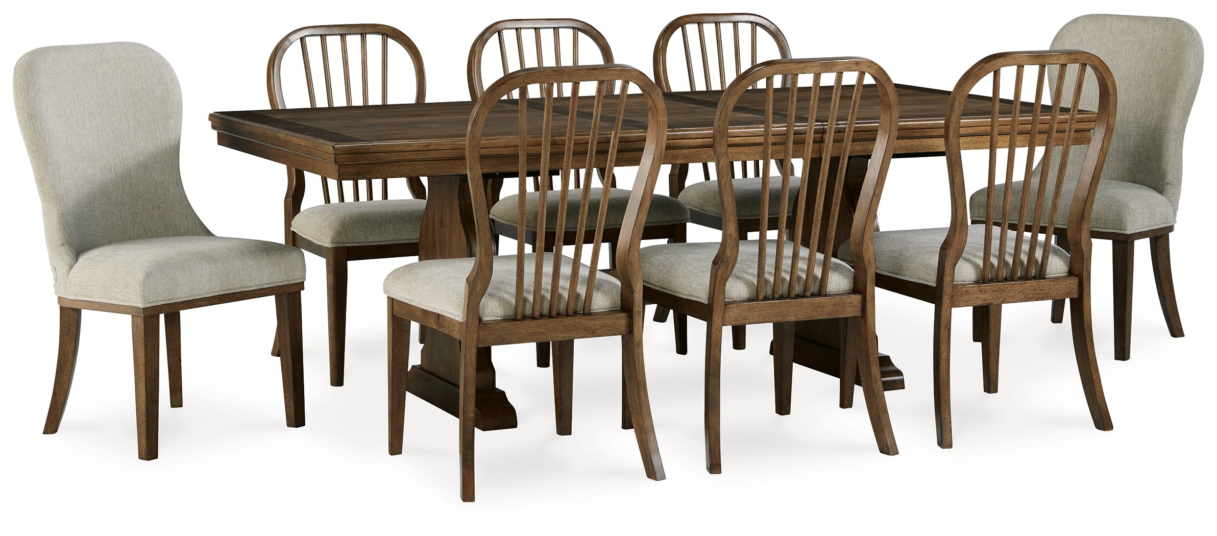 Best Furniture Outlet - Ashley Furniture - Sturlayne Dining Room - Dining Table and 8 Chairs / Brown - D787D8