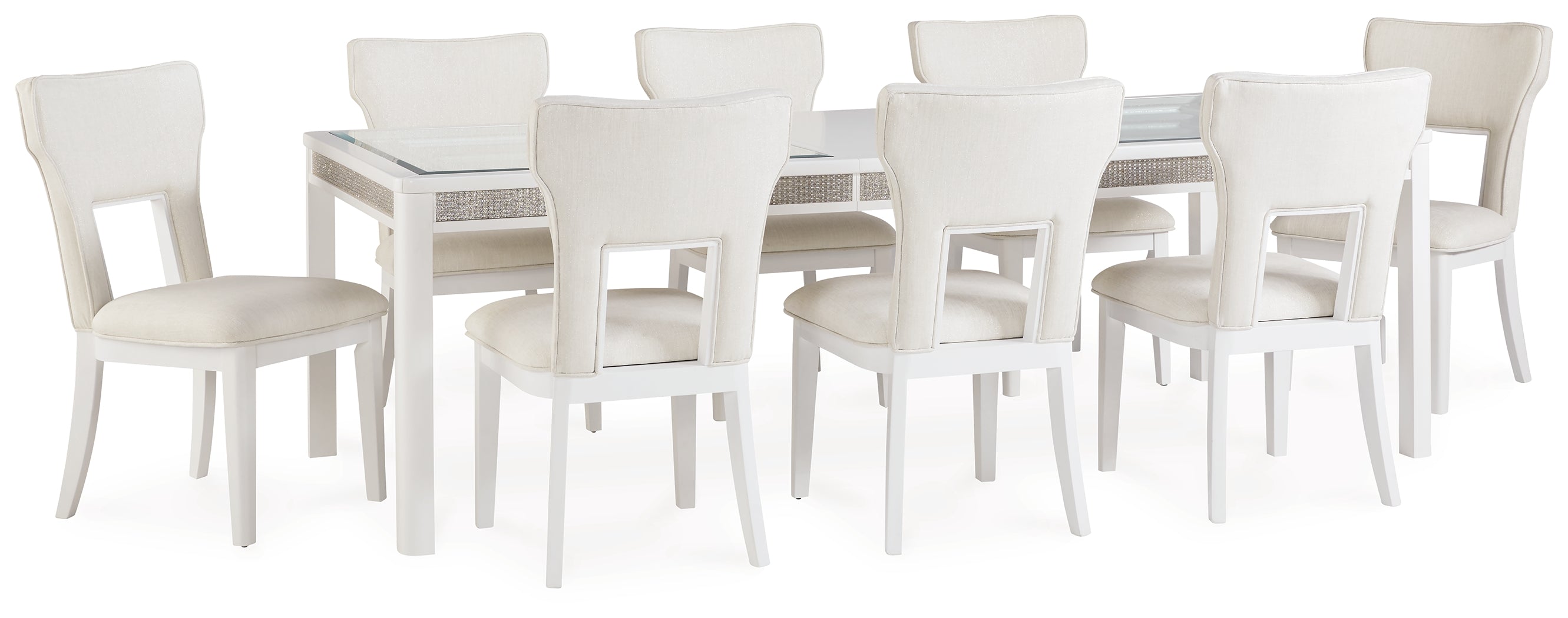 Best Furniture Outlet - Ashley Furniture - Chalanna Dining Room - Dining Table and 8 Chairs / White - D822D3