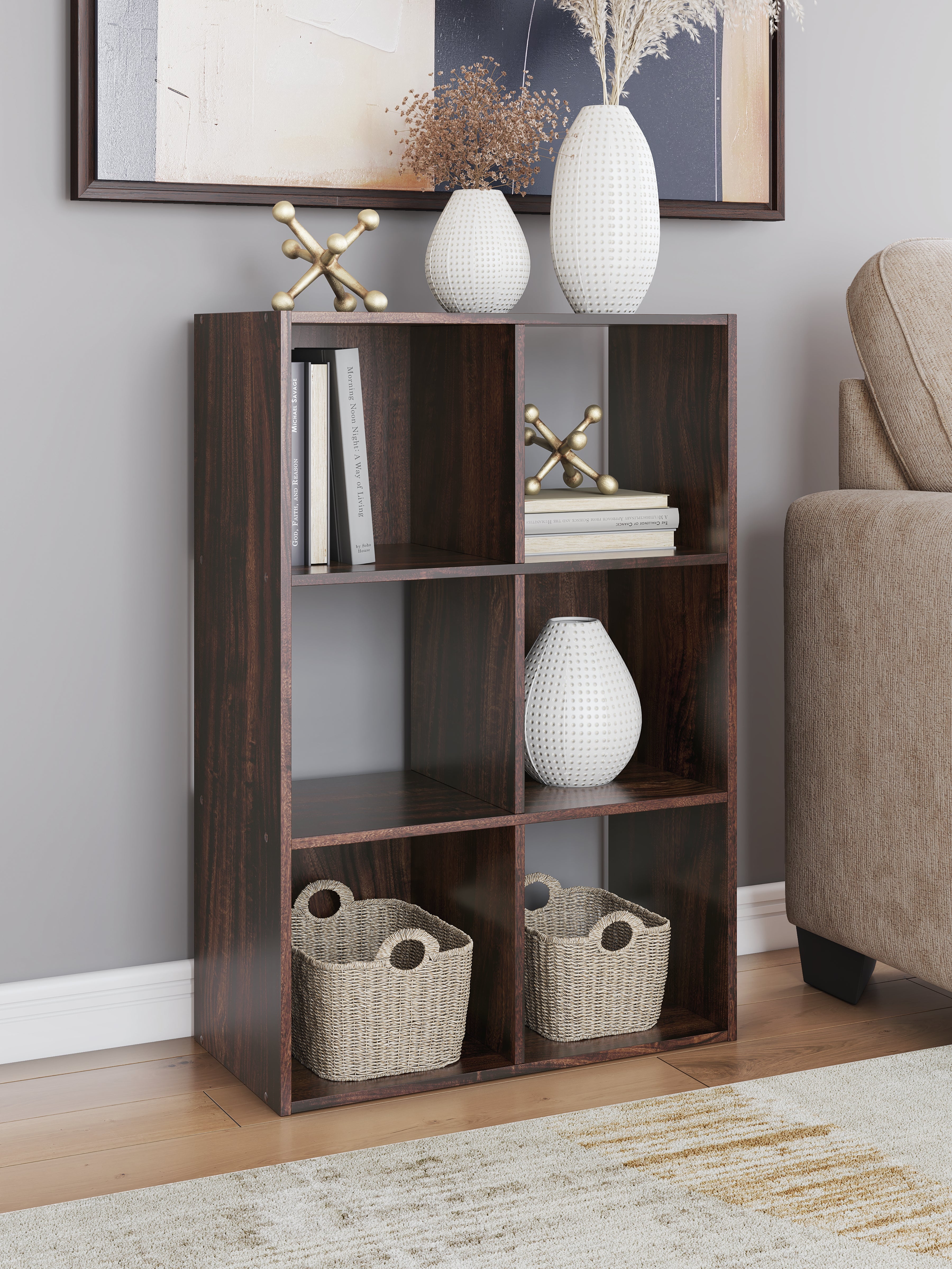 Best Furniture Outlet - Ashley Furniture - Glosmount Six Cube Organizer - Six Cube Organizer / Cherry/Light Brown - EA1055-3X2