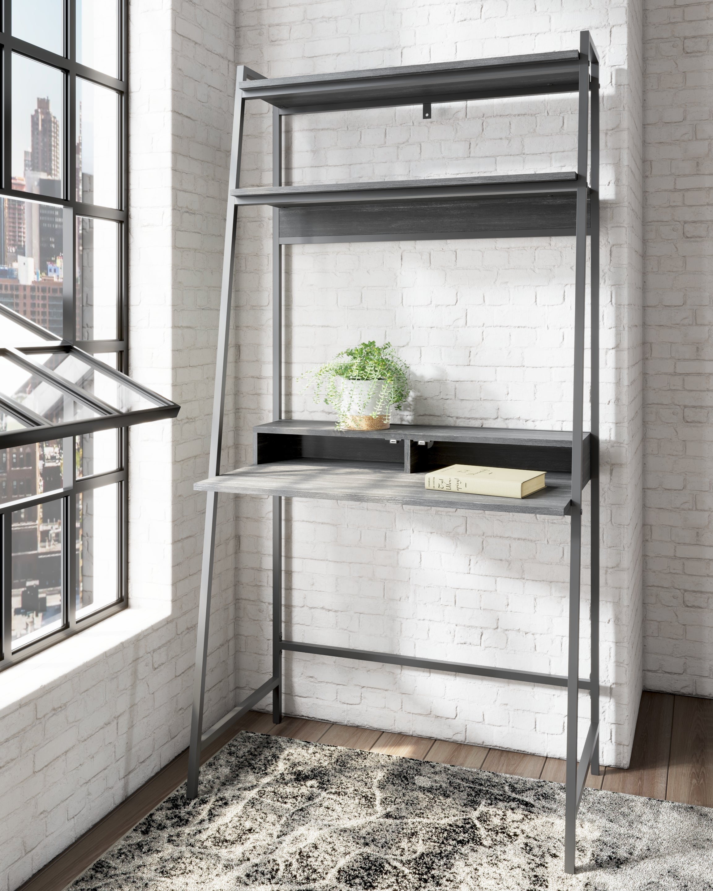 Best Furniture Outlet - Ashley Furniture - Yarlow Office Desk - Home Office Desk and Shelf / Black - H215-27