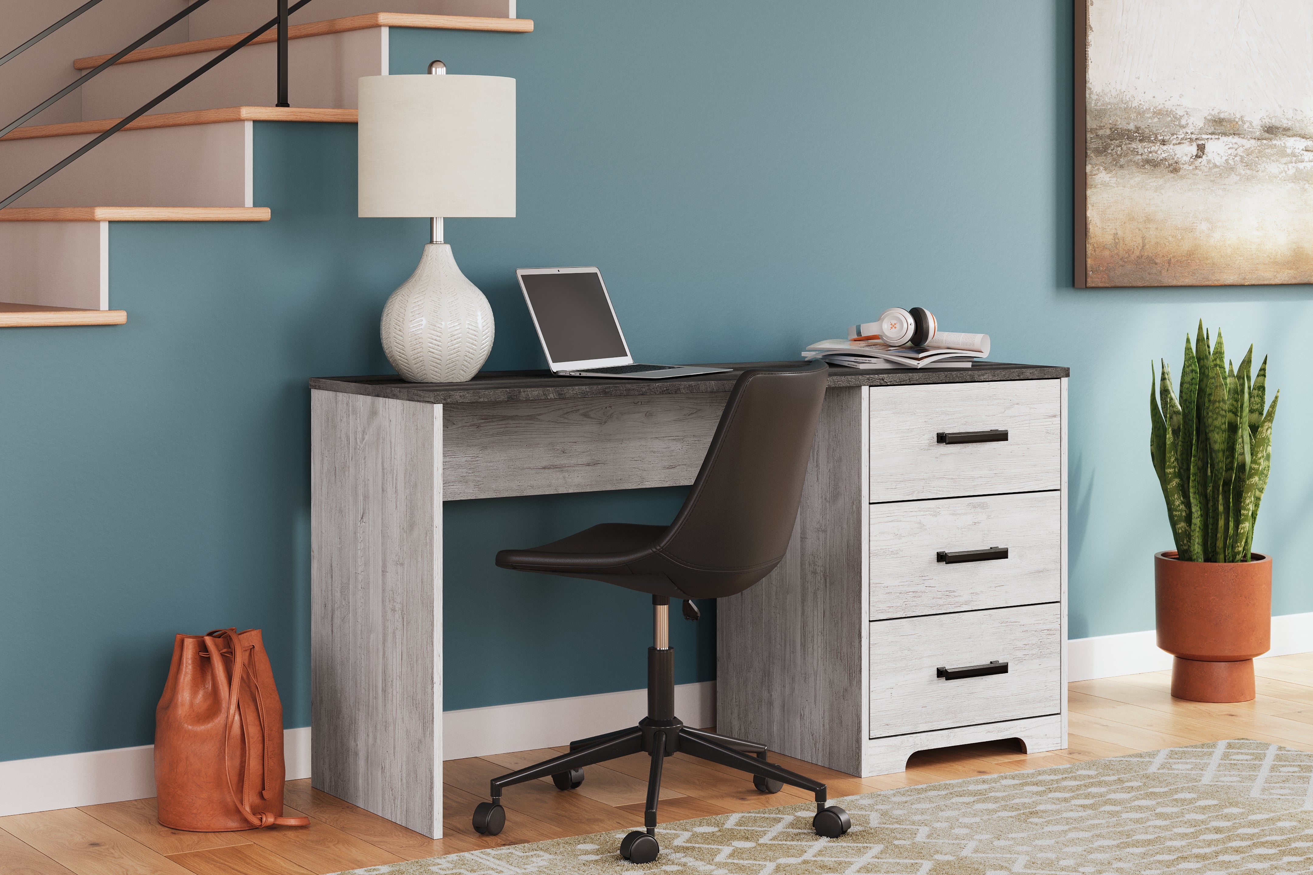 Best Furniture Outlet - Ashley Furniture - Shawburn Office Desk - Home Office Desk / White/Dark Charcoal Gray - H4121-34