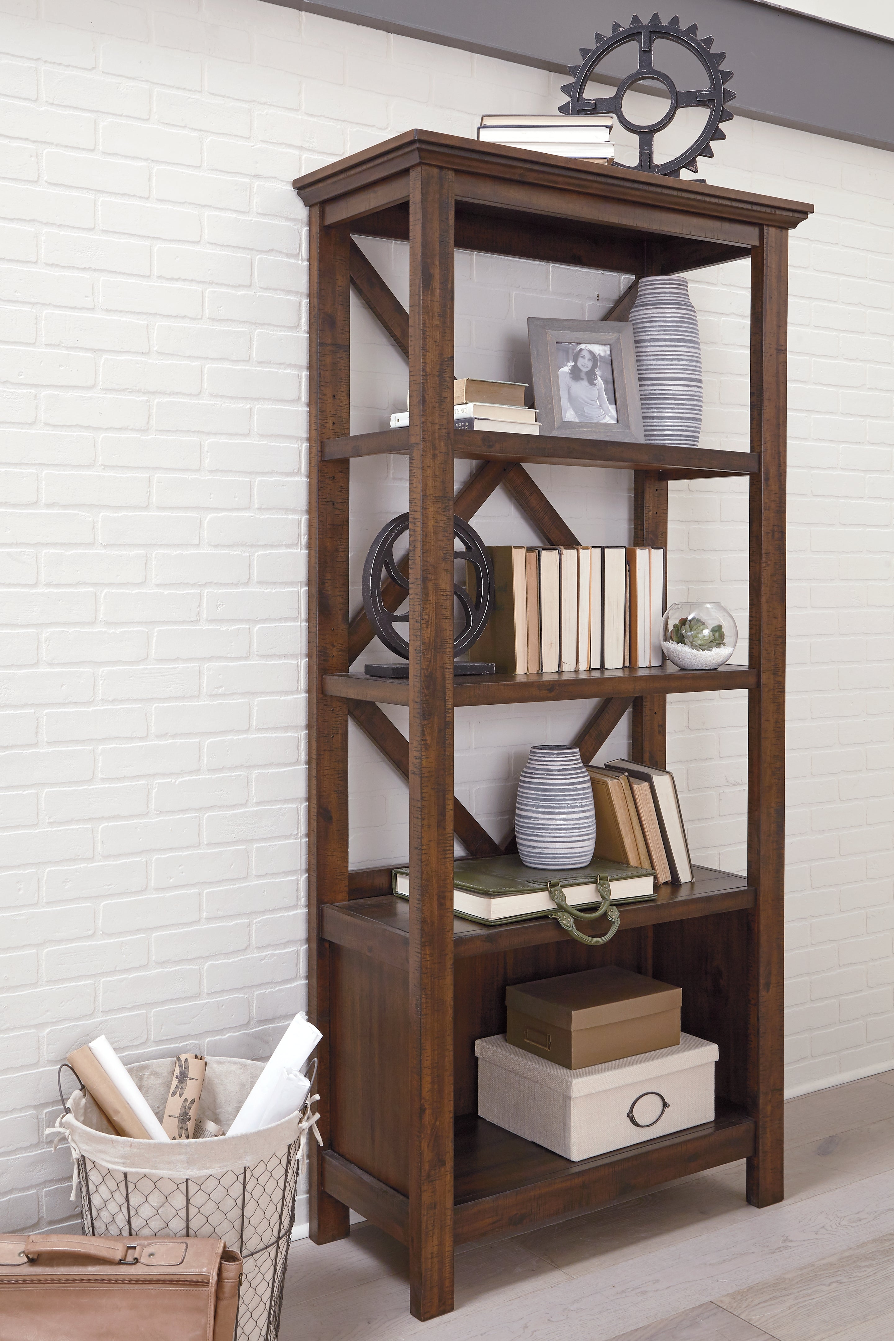 Best Furniture Outlet - Ashley Furniture - Baldridge Bookcase - Large Bookcase / Rustic Brown - H675-17