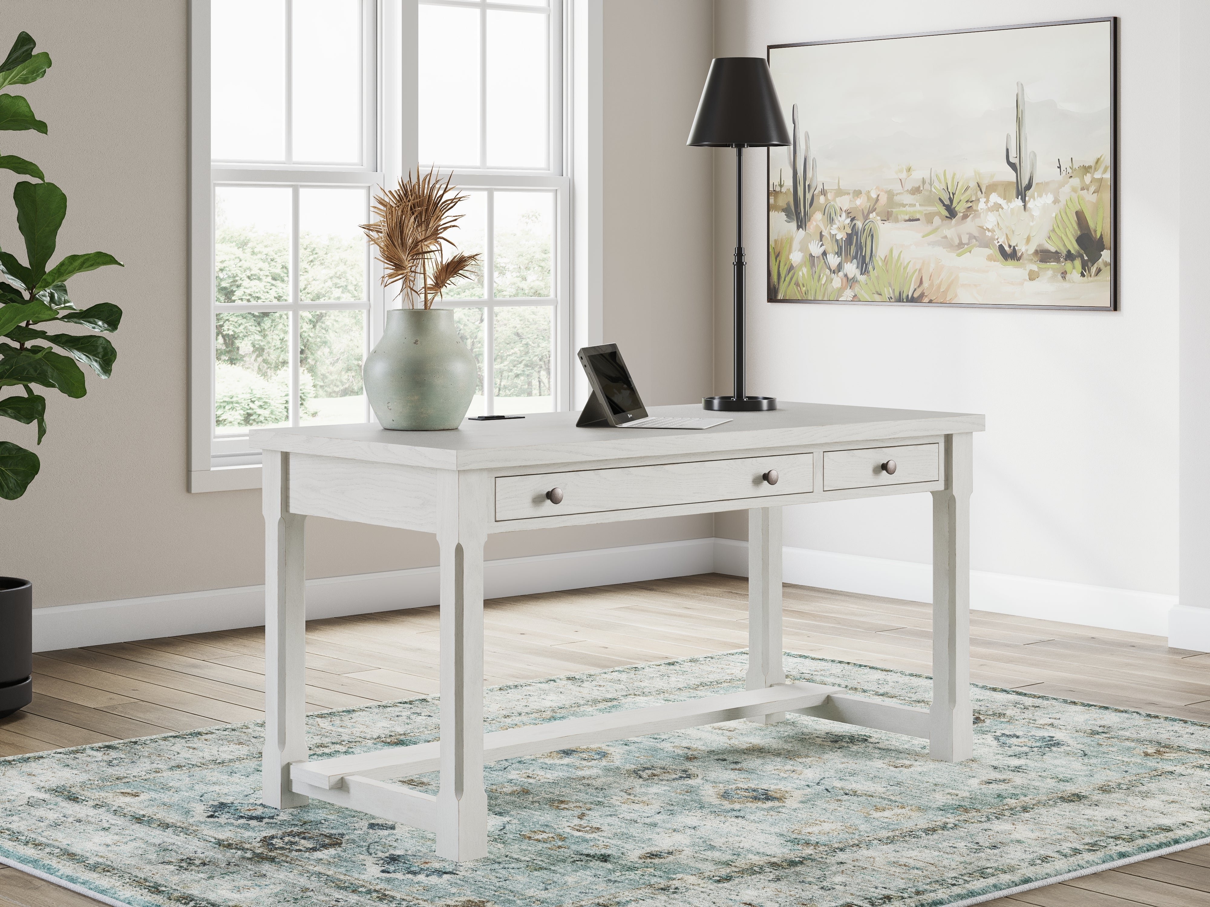 Best Furniture Outlet - Ashley Furniture - Robbinsdale Office Desk - L-Shaped Home Office Desk / Antique White - H742H1