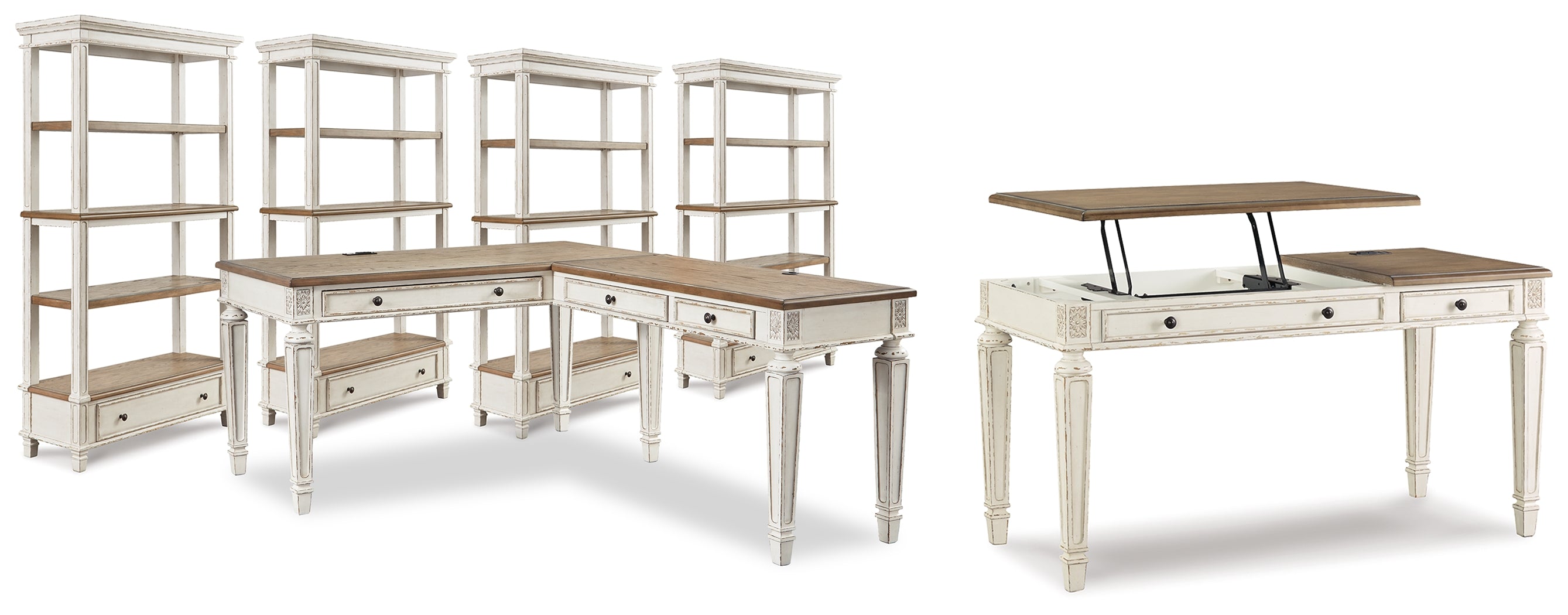 Best Furniture Outlet - Ashley Furniture - Realyn Lift-top Desk, L-shaped Desk and 4 Bookcases - Lift-top Desk, L-shaped Desk and 4 Bookcases - H743H4