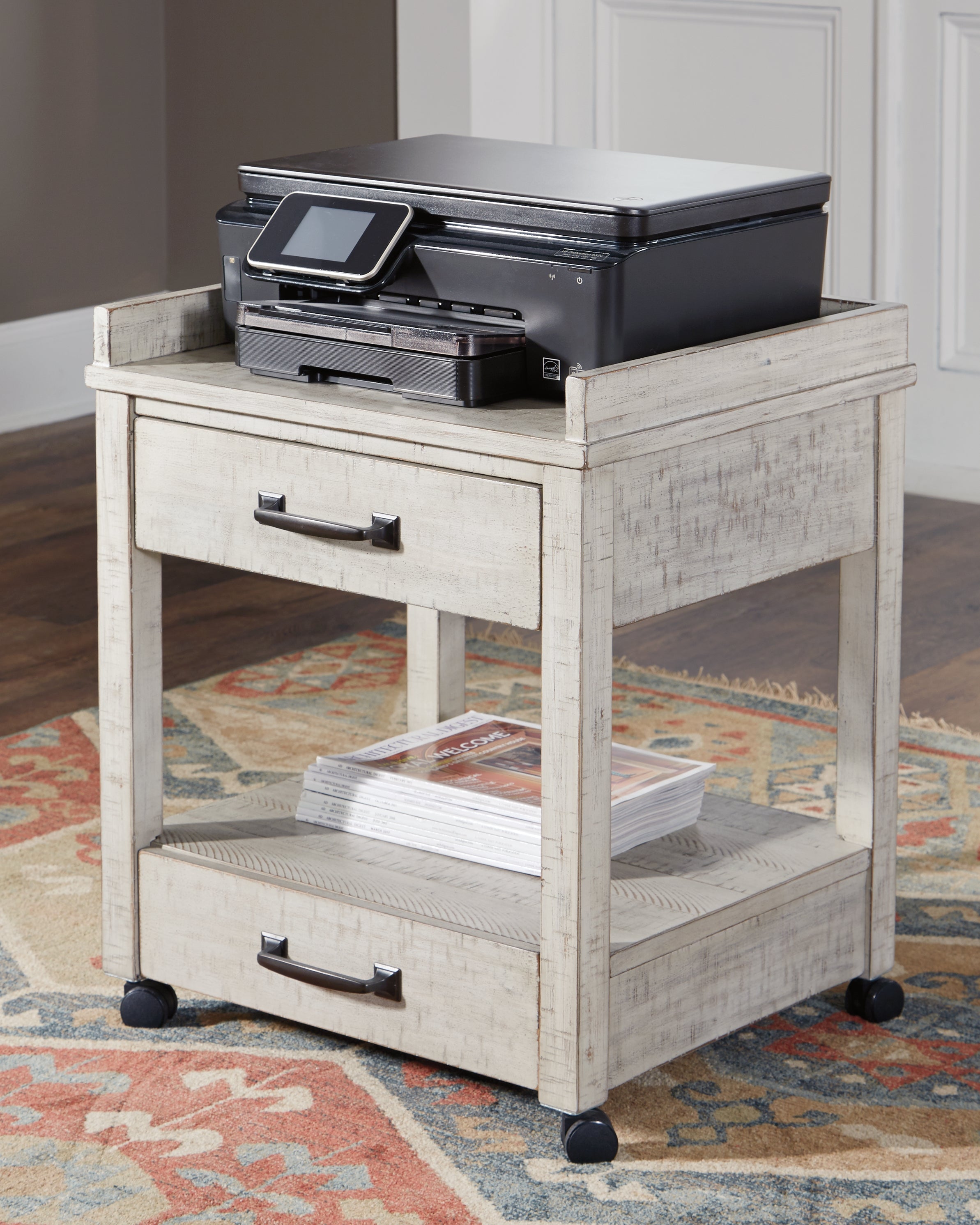 Best Furniture Outlet - Ashley Furniture - Carynhurst Printer Stand - Printer Stand / Whitewash - H755-11