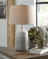 Best Furniture Outlet - Ashley Furniture - Marnina Lighting - Ceramic Table Lamp (Set of 2) / Taupe - L121854