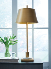 Best Furniture Outlet - Ashley Furniture - Fritzburn Lighting - Metal Table Lamp (1/CN) / Gold Finish/White - L208444