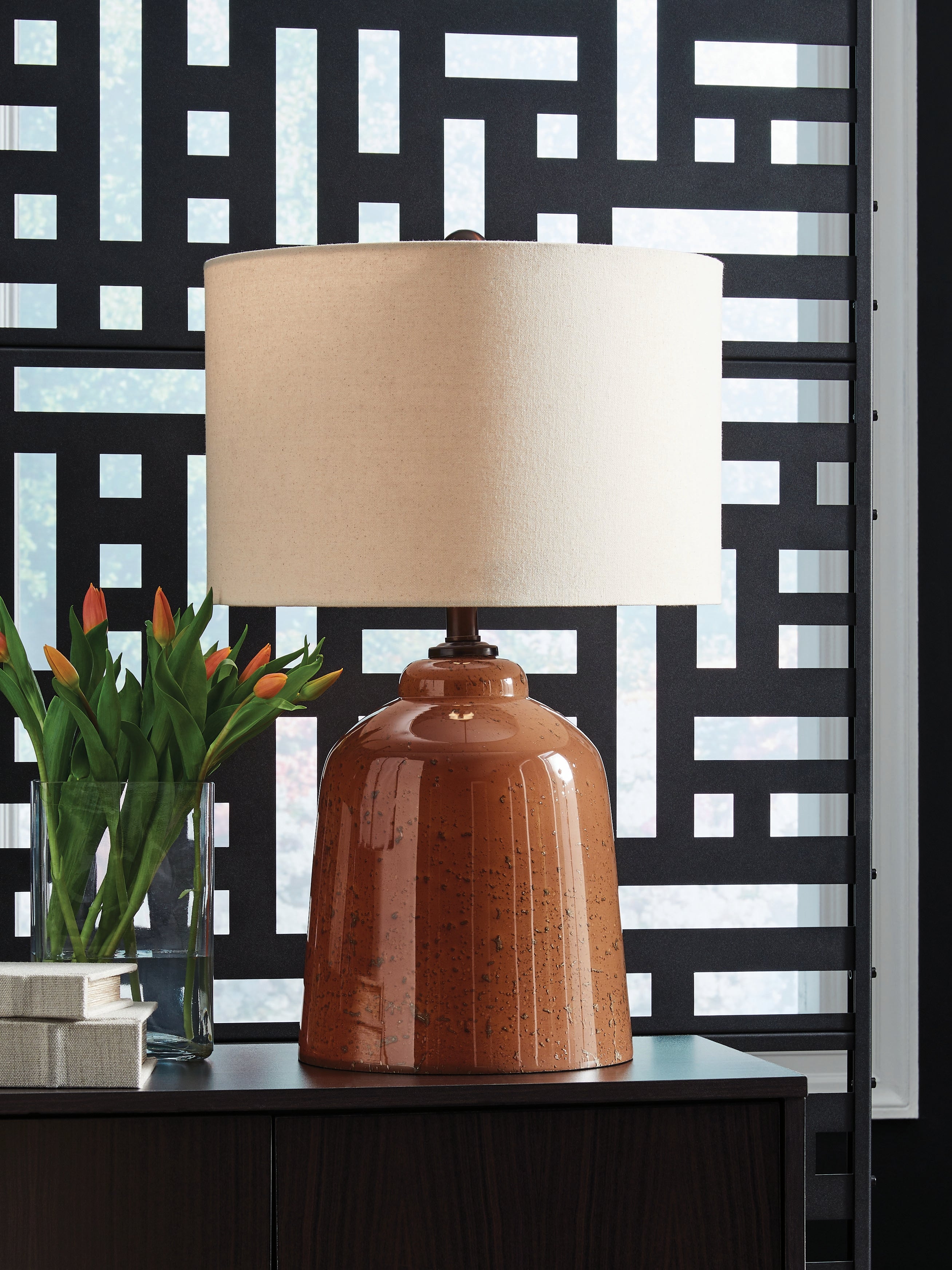 Best Furniture Outlet - Ashley Furniture - Aaleahya Lighting - Glass Table Lamp (1/CN) / Rust - L430904