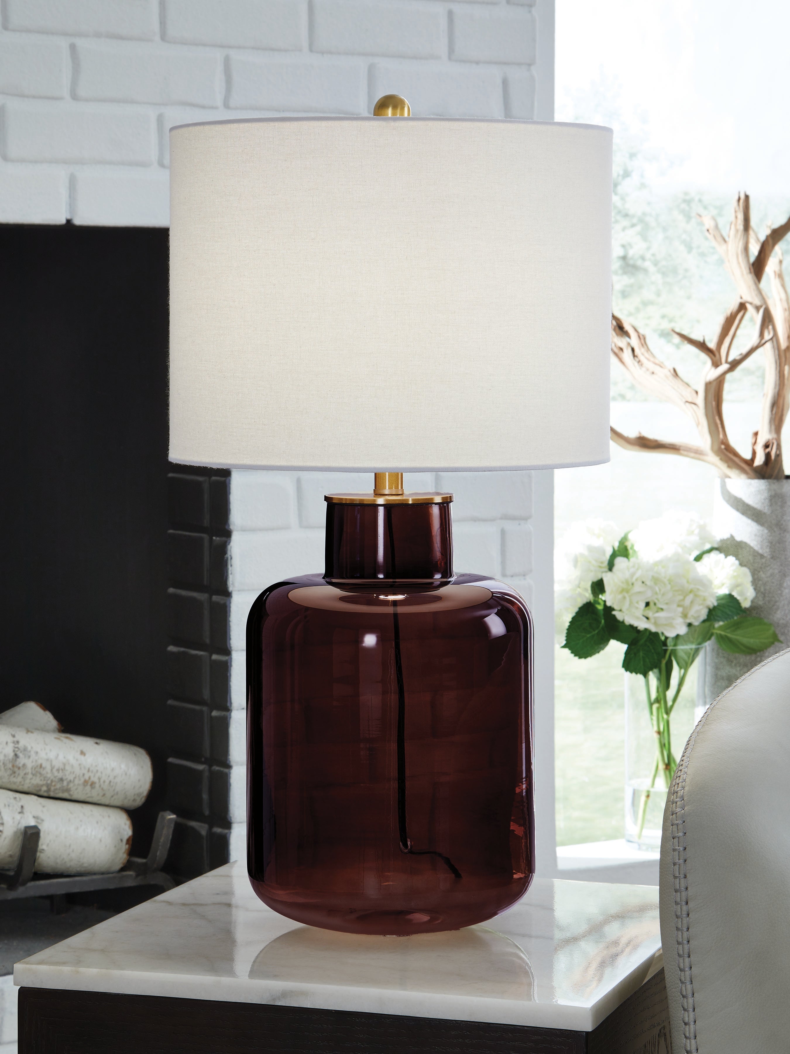 Best Furniture Outlet - Ashley Furniture - Mette Lighting - Glass Table Lamp (1/CN) / Brown/Gold Finish - L430924