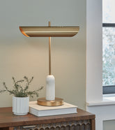 Best Furniture Outlet - Ashley Furniture - Rowleigh Lighting - Marble Desk Lamp (1/CN) / Gold Finish/White - L734392