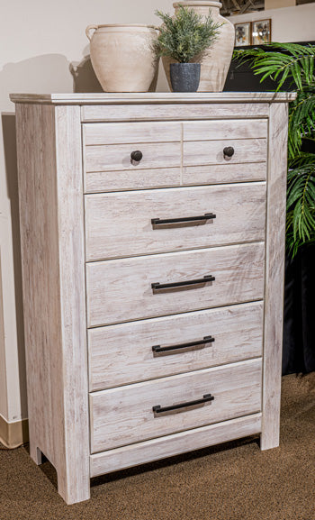Best Furniture Outlet - Ashley Furniture - Makidern Bedroom - Five Drawer Chest / Whitewash - PCB1171-46