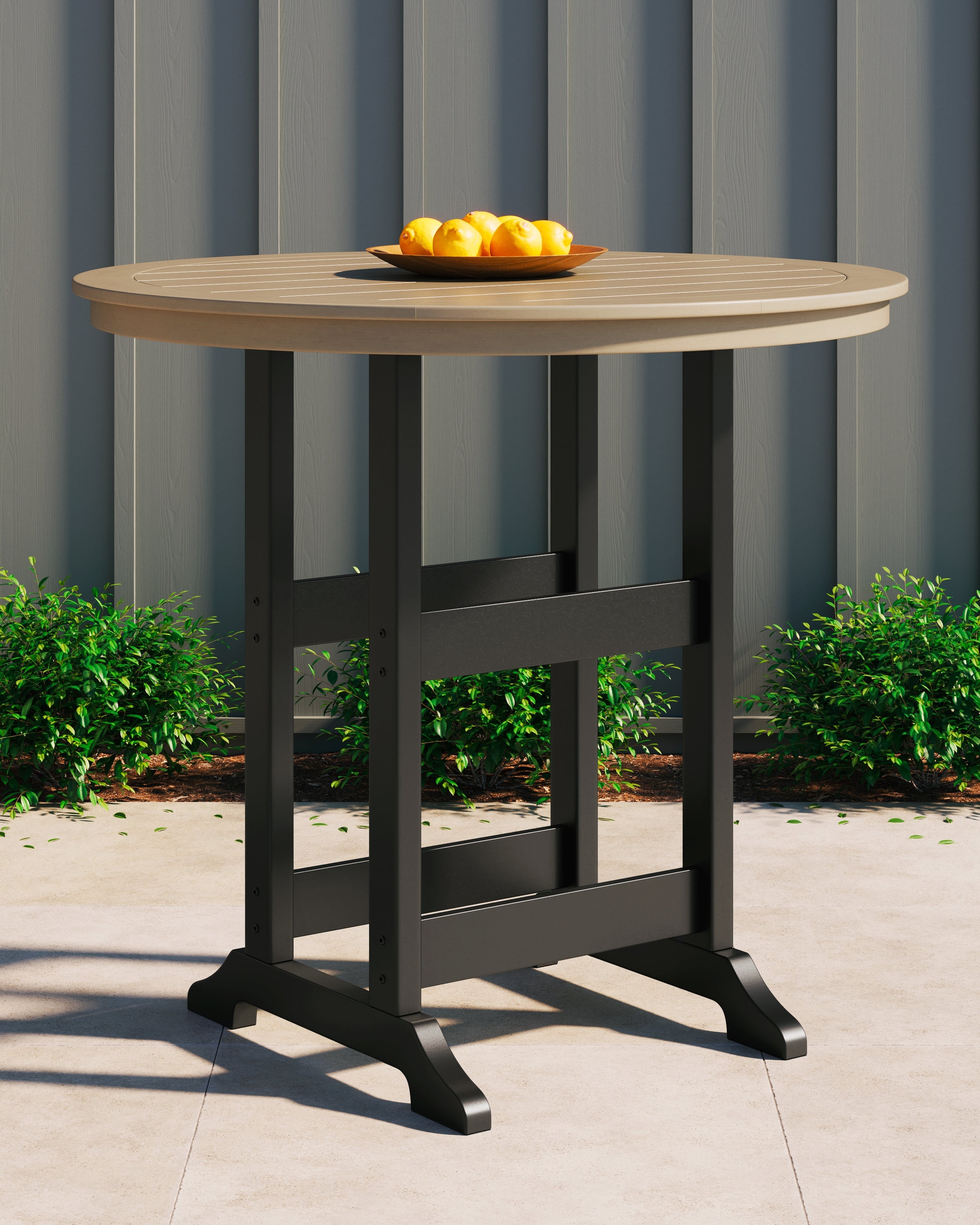 Best Furniture Outlet - Ashley Furniture - Fairen Trail Outdoor - Round Bar Table w/UMB OPT / Black/Driftwood - P211-613