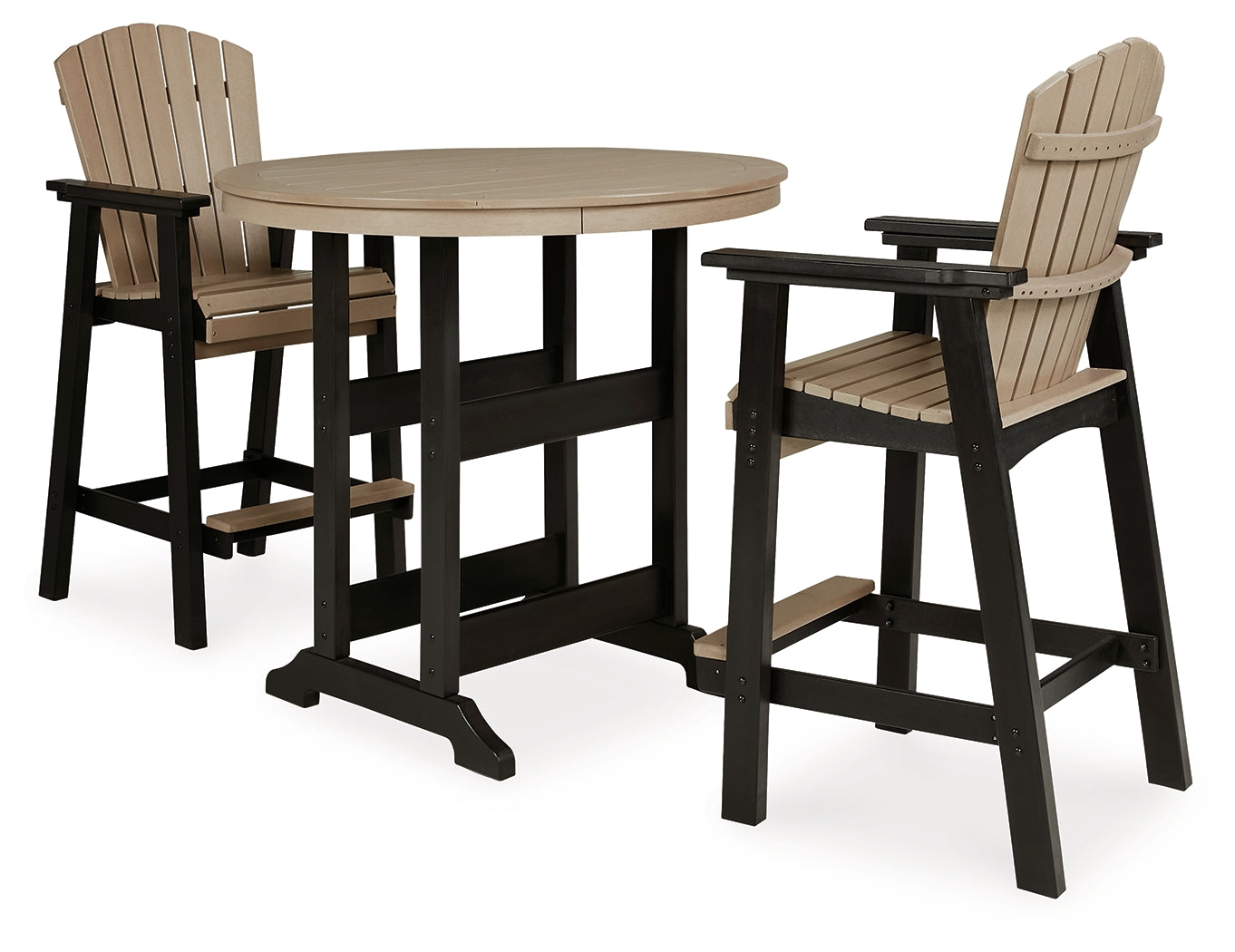 Best Furniture Outlet - Ashley Furniture - Fairen Trail Outdoor - Outdoor Counter Height Dining Table with 2 Barstools / Black/Driftwood - P211B2