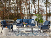 Best Furniture Outlet - Ashley Furniture - Gali Outdoor - Sofa/Chairs/Table Set (4/CN) / Gray/Blue - P275-081