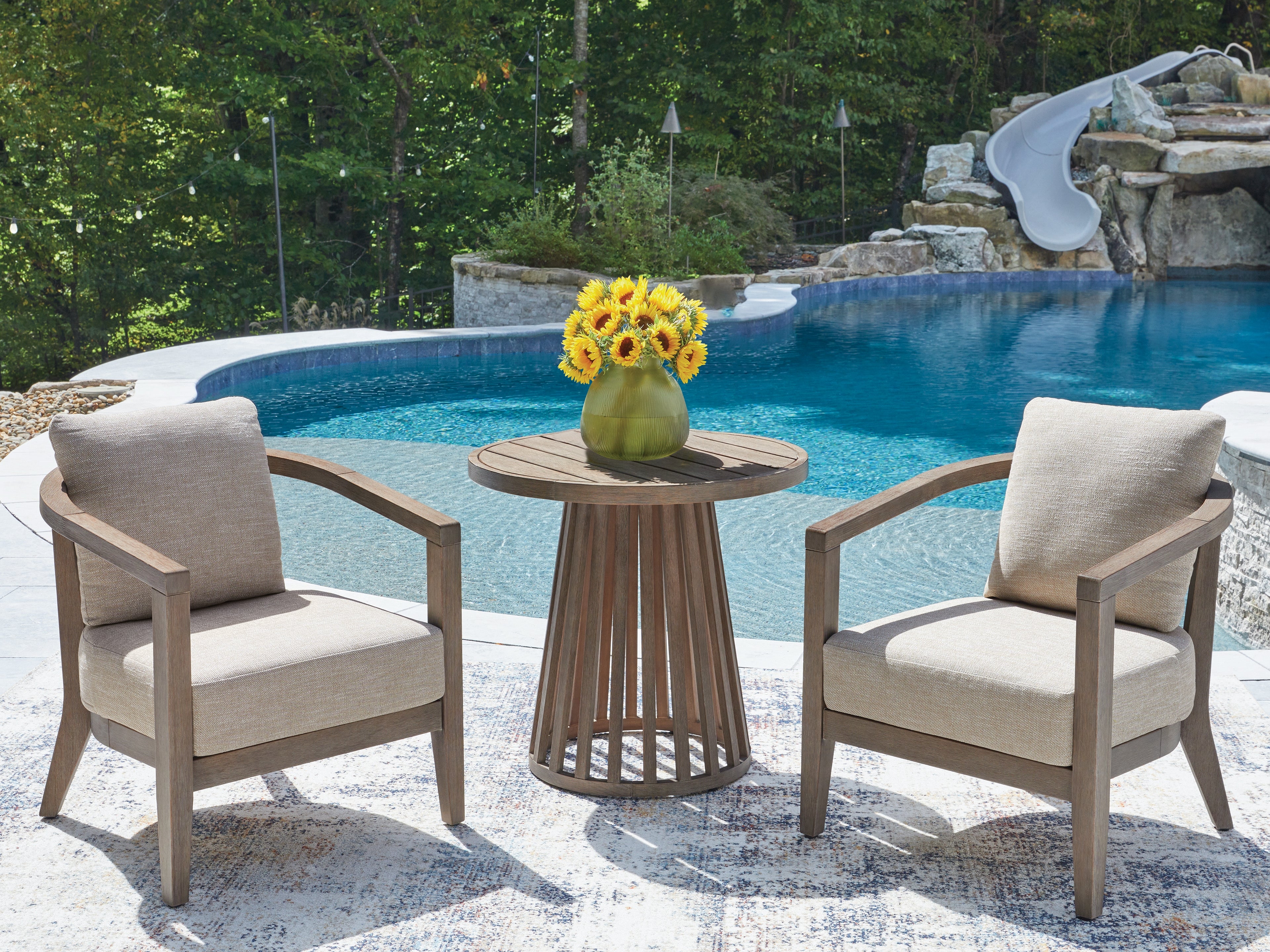 Best Furniture Outlet - Ashley Furniture - Joy Lagoon Outdoor - Chairs w/CUSH/Table Set (3/CN) - PCP310-050