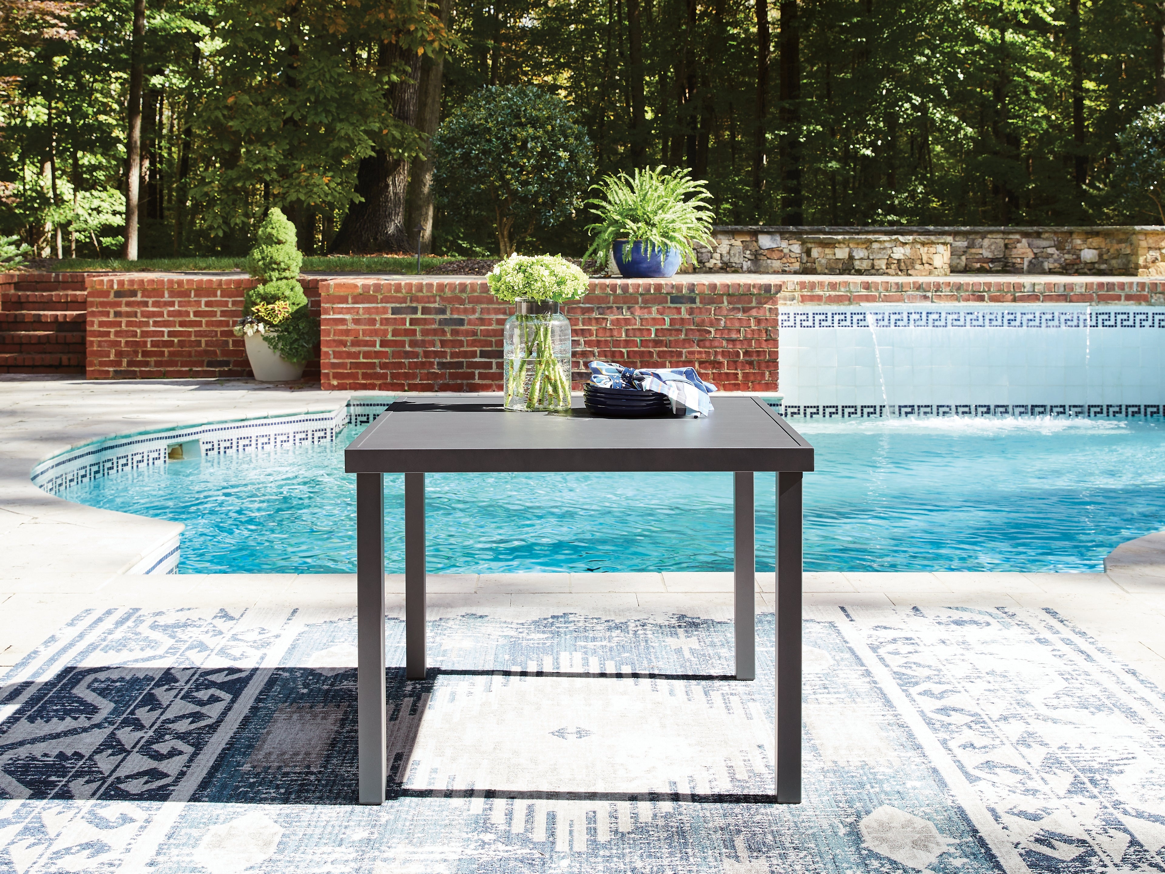 Best Furniture Outlet - Ashley Furniture - Rocky Creek Outdoor - Square Dining Table w/UMB OPT / Gray - PCP326-615