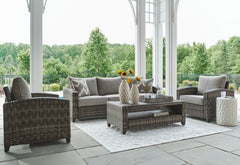 Best Furniture Outlet - Ashley Furniture - Oasis Court Outdoor - Sofa/Chairs/Table Set (4/CN) / Gray - P335-081