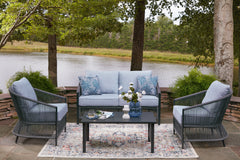 Best Furniture Outlet - Ashley Furniture - Bridges Beach Outdoor - Love/Chairs/Table Set (4/CN) / Gray - PCP391-080