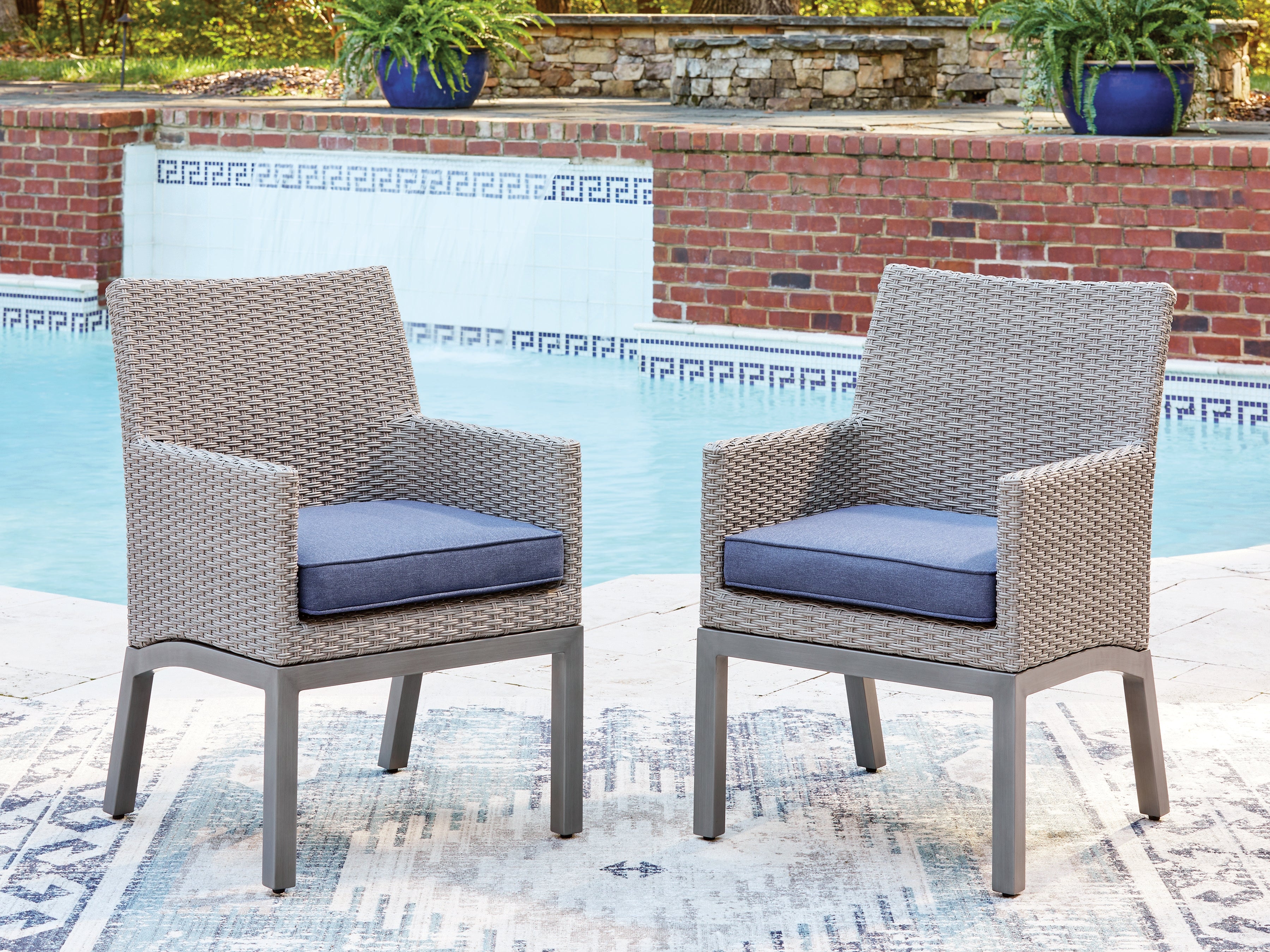 Best Furniture Outlet - Ashley Furniture - Half Moon Beach Outdoor - Arm Chair With Cushion (Set of 2) / Blue/Gray - PCP418-601A