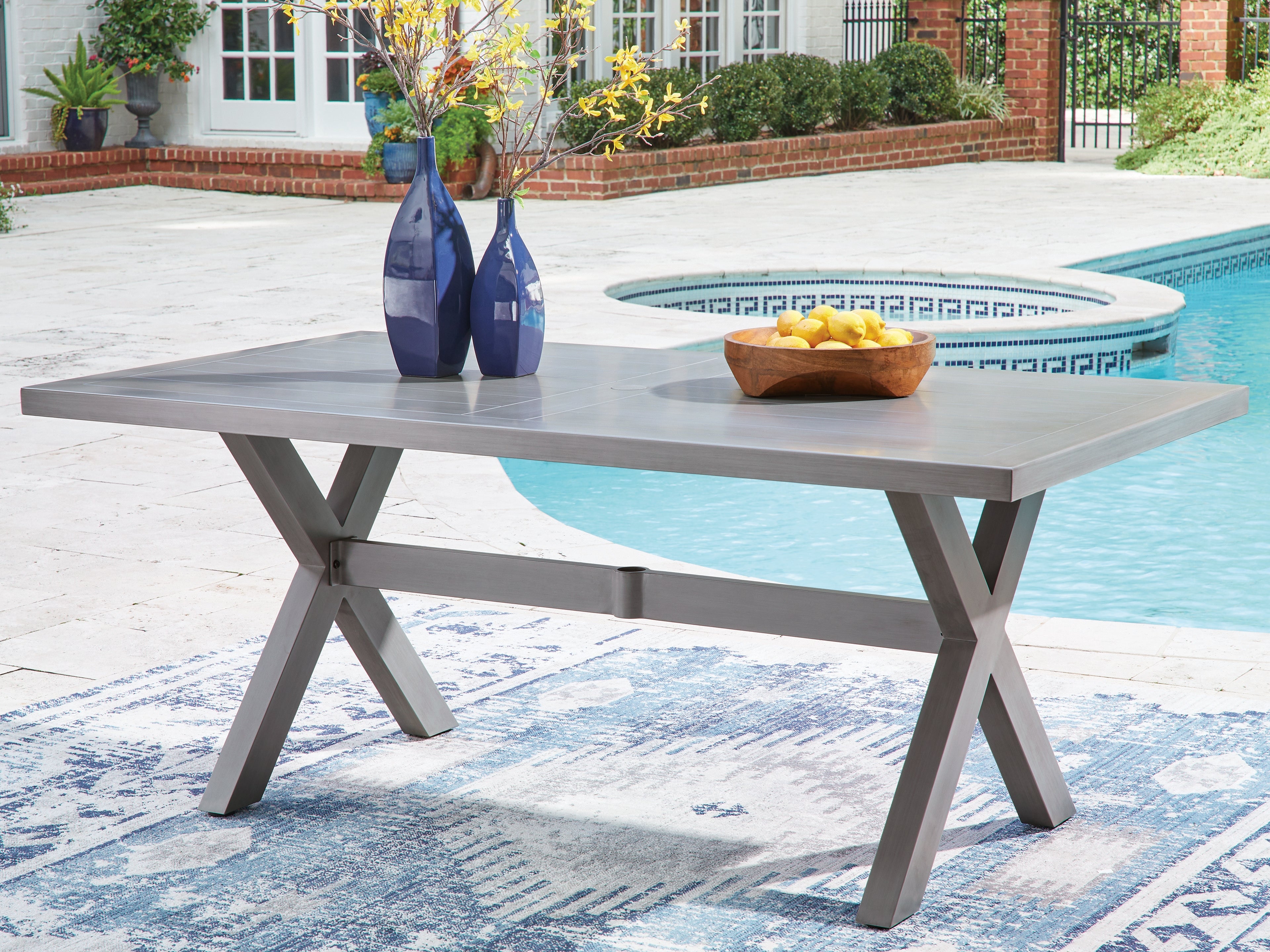 Best Furniture Outlet - Ashley Furniture - Half Moon Beach Outdoor - RECT Dining Table w/UMB OPT / Gray - PCP418-625
