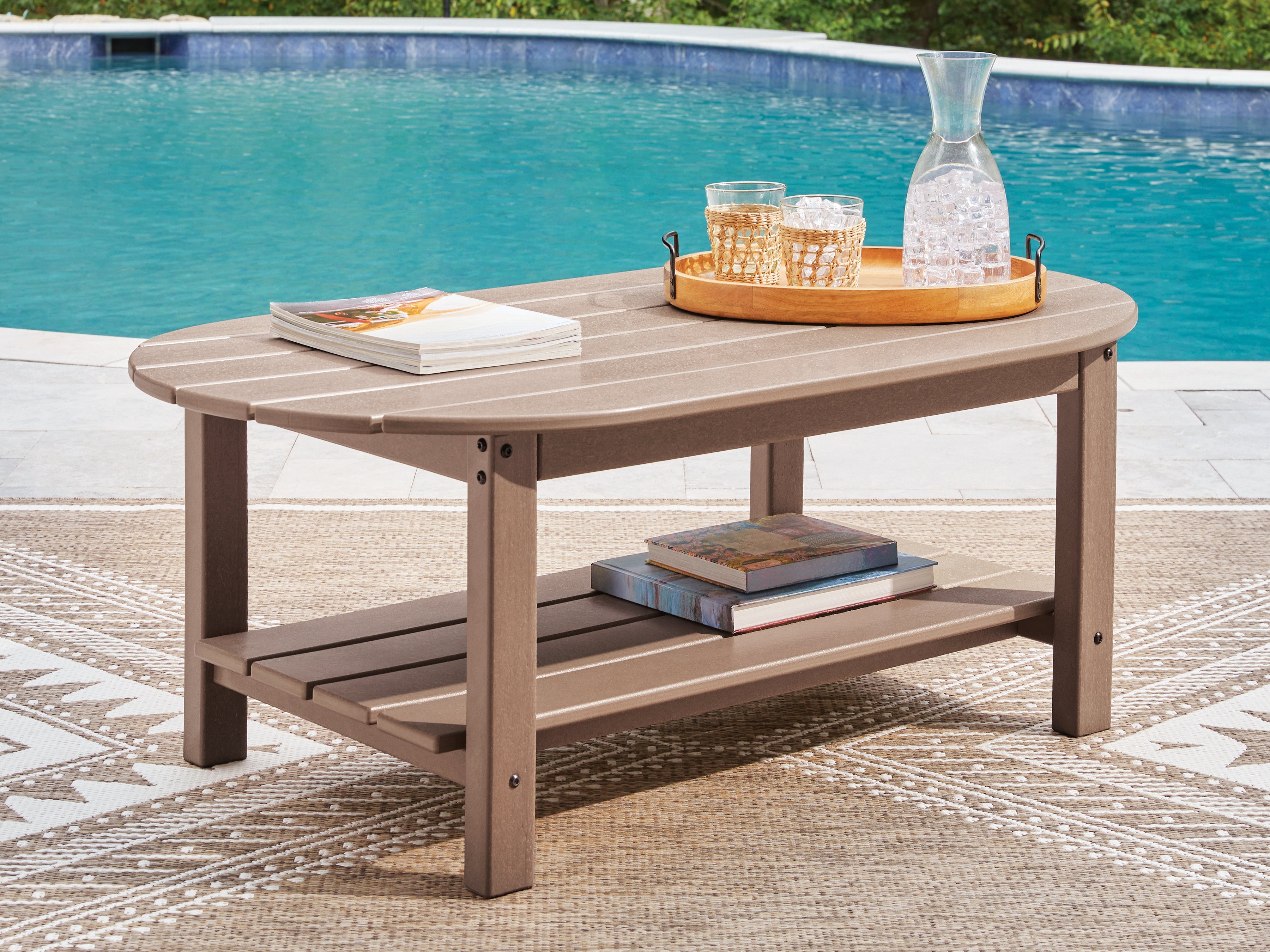 Best Furniture Outlet - Ashley Furniture - Grover Beach Outdoor - Oval Cocktail Table - PCP422-700
